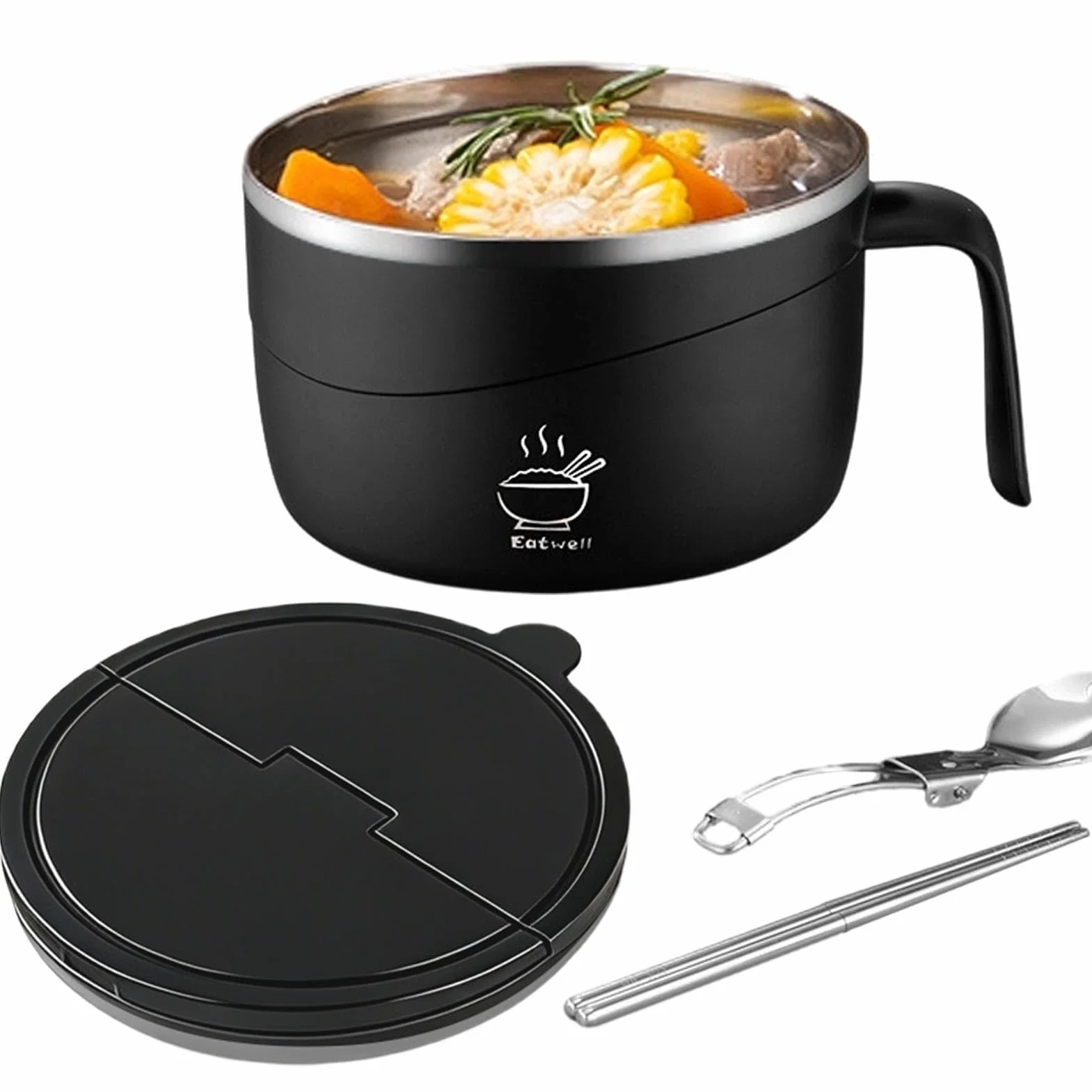 Zestaw misek na makaron, przenośne kubki do zupy 1200 ml, z pokrywką i widelcem, odporne na wysokie temperatury, do ryżu, pho, makaronu, płatków owsianych, sałatek, idealne do domu, pokoju w akademiku