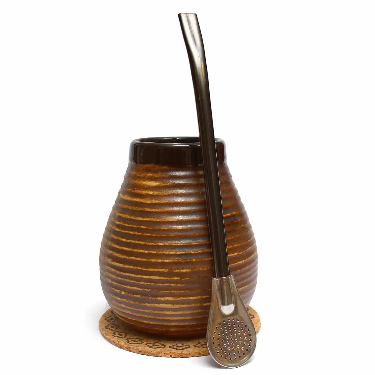 Mate Green Yerba Mate zestaw do herbaty ● ceramiczny kubek Mate 350 ml ● słomka do picia Bombilla 19 cm ● ręcznie wykonana ceramiczna baza ● ceramiczny kubek matetee ● podkładka korkowa