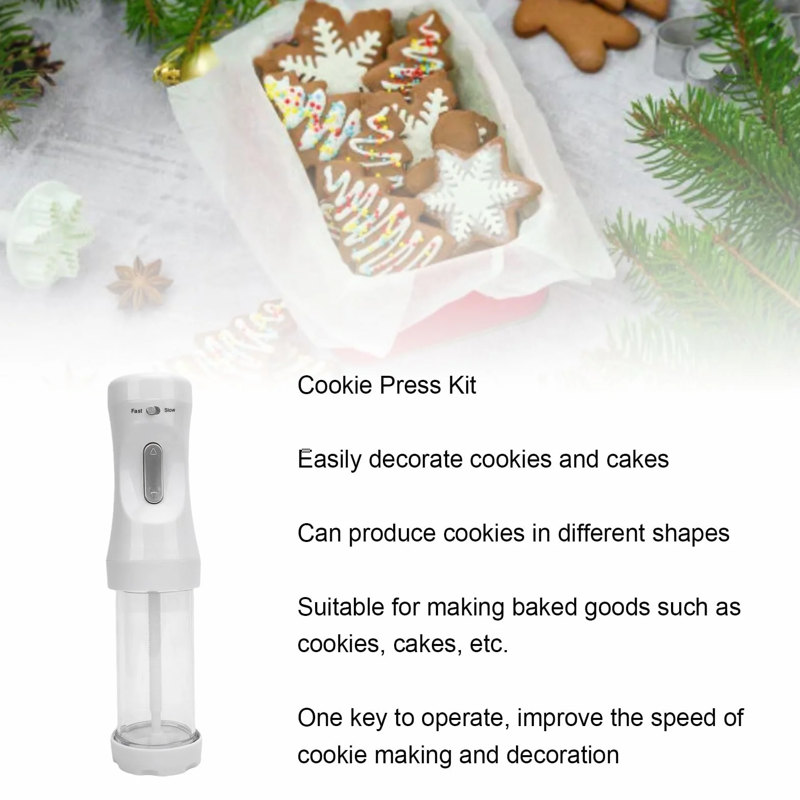 Cookie Press Kit Elektryczna maszyna do robienia ciastek z nakrętkami Narzędzie do dekorowania ciasta Zestaw do robienia ciasteczek Elektryczna prasa do ciastek z 12