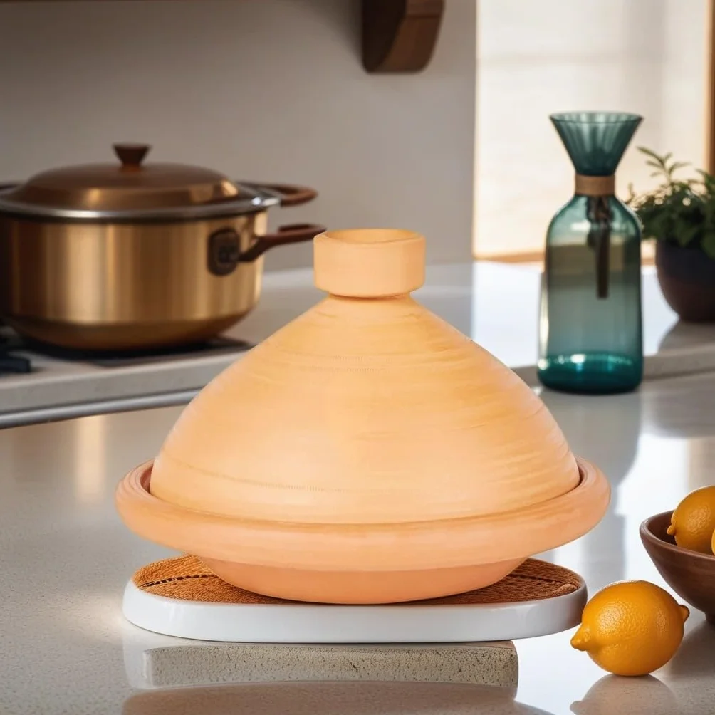 Marokański garnek Tajine do gotowania | zapiekanka nieszkliwiona Tuareg Ø 27 cm dla 1-3 osób | łącznie z przepisami i instrukcją obsługi | Oryginalny garnek gliniany ręcznie suszony z Maroka