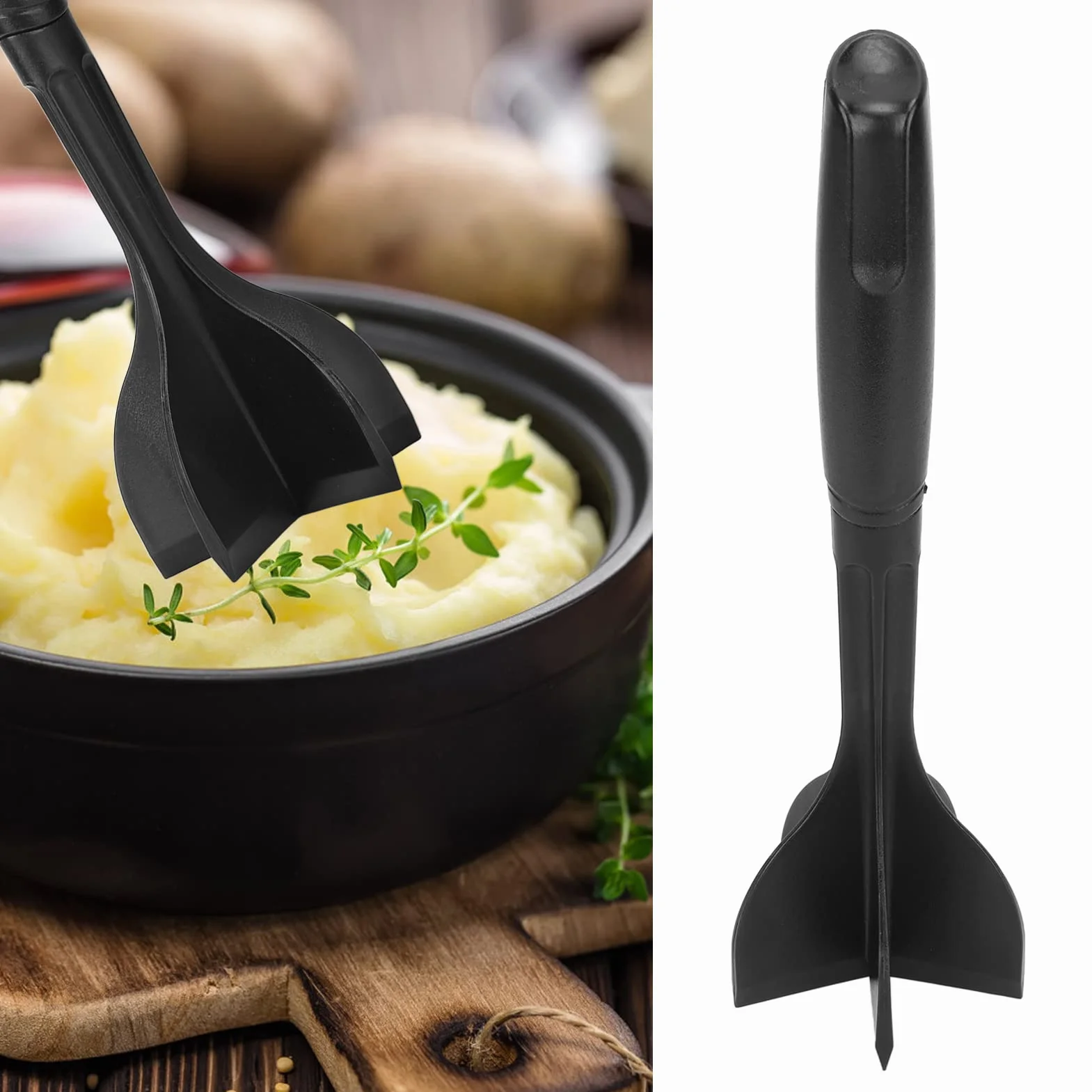 Fafeicy Rozdrabniacz do Mięsa z 5 Ostrzami, Nylonowy Tłuczek do Ziemniaków, Ergonomiczny Uchwyt