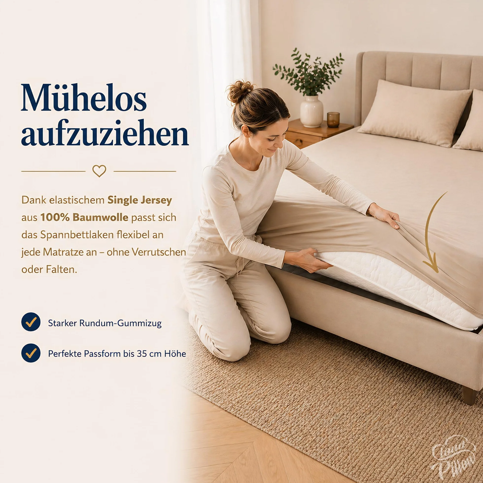 Cloud Pillow Prześcieradło z gumką 160x200cm – idealne na wysokie materace | 100% bawełna, elastyczna gumka wokół, komfort na co dzień, na materace do 35 cm, 160 g/m², OEKO-TEX Standard 100