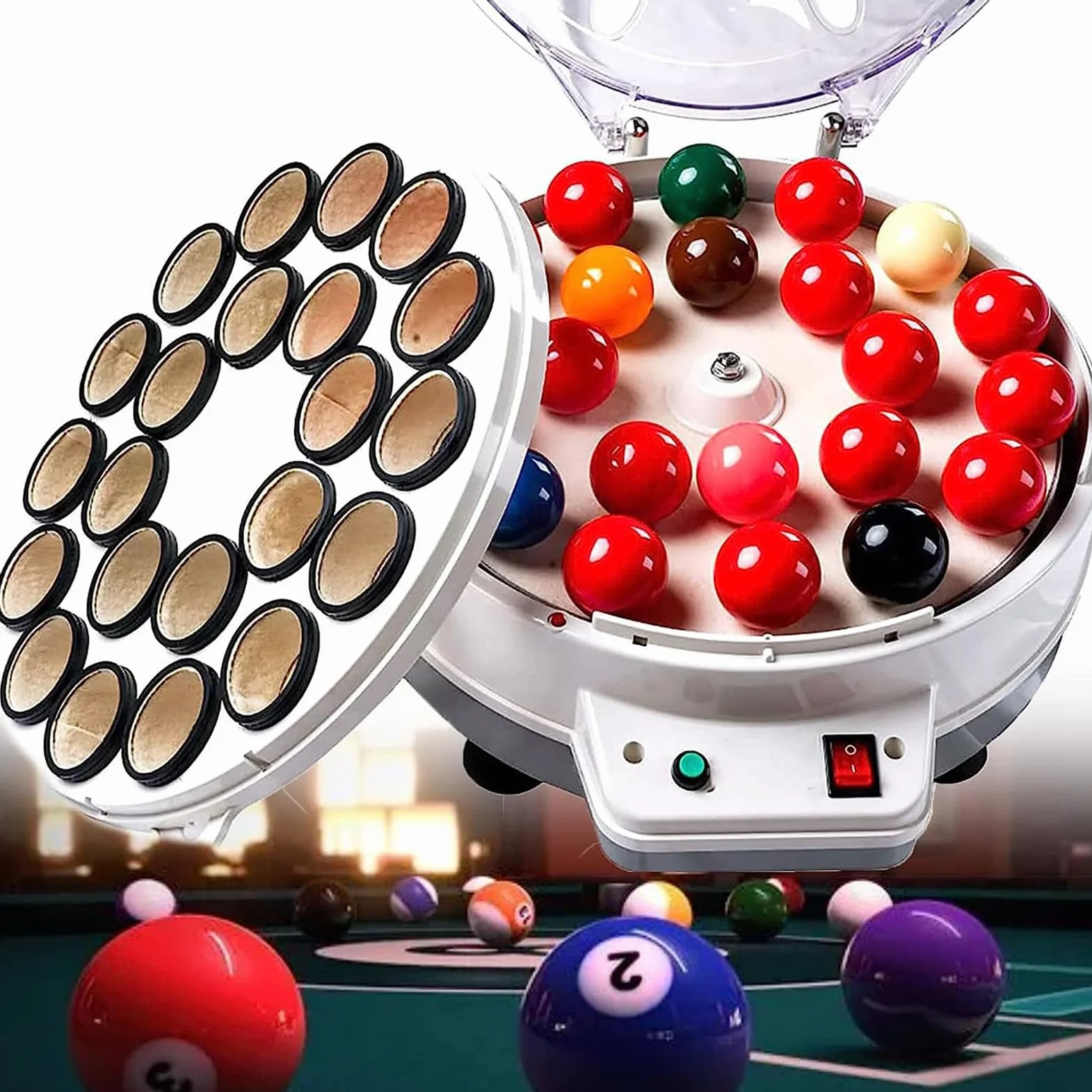 Urządzenie do czyszczenia bilardowych kul, urządzenie do czyszczenia bilardowych kul, urządzenie do czyszczenia bilardowych kul 16/22, opcja bilardowa/snookerowa, czyszczenie bil, akcesoria
