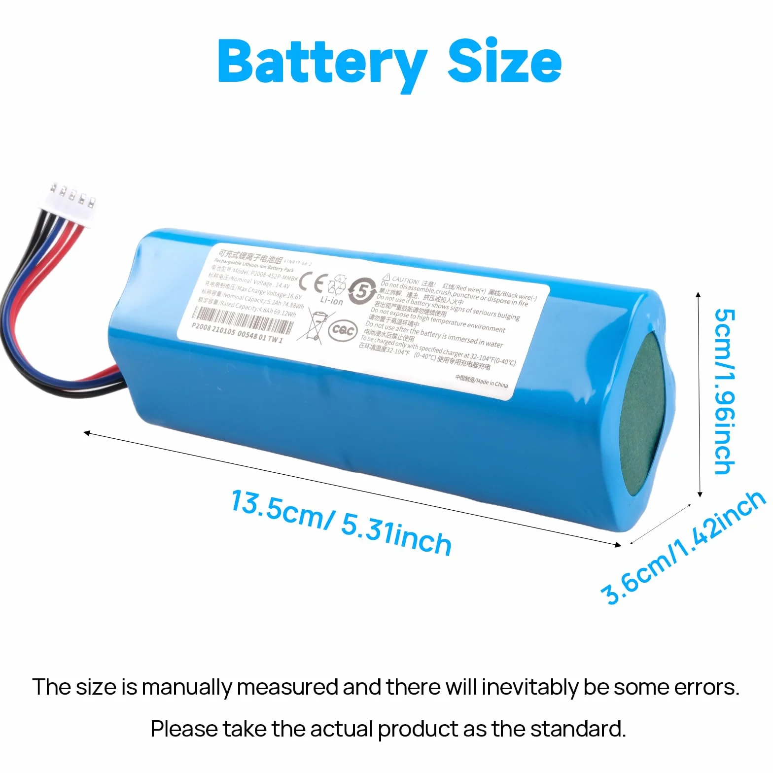 Akumulator 5200 mAh kompatybilny z Ecovacs Deebot T5 T8 T8+ T9 T9+, Deebot T10 T9 Ozmo 950 DX65 DX93 DX96 X1 Omni X1 Turbo X1 Plus DLX11-21/61 DBX11-11-11 /21 Aspire radery, S10-LI-144-5200 201-1913