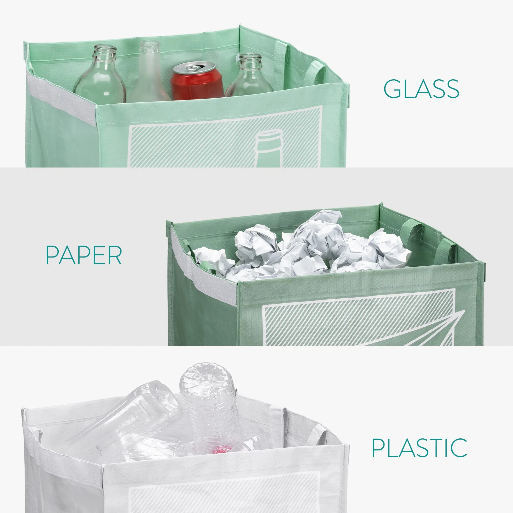 Navaris Torby do recyklingu kuchennego zestaw 3 szt. wielokrotnego użytku do sortowania papieru plastiku szkła