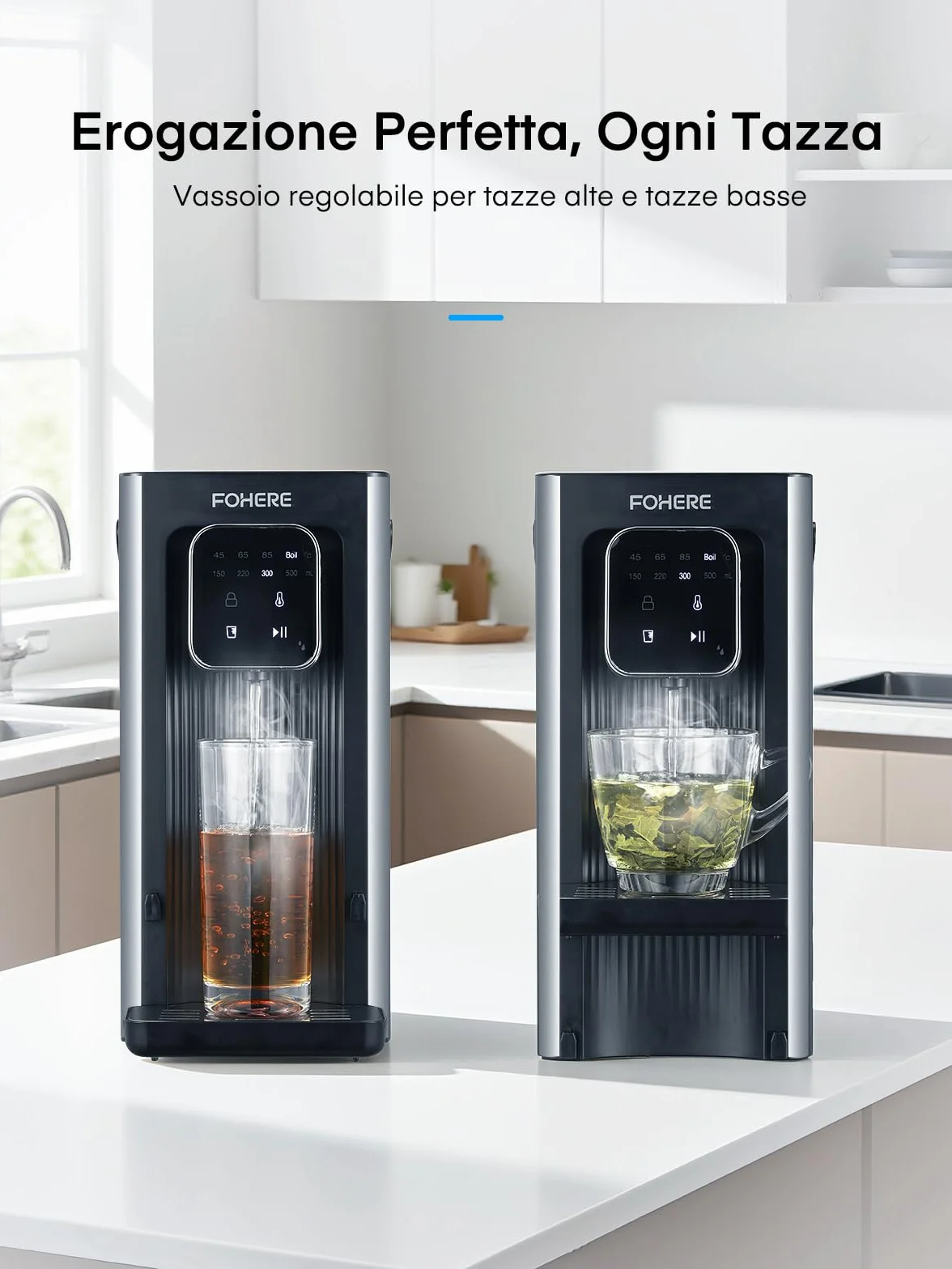 Dozownik ciepłej wody, 2600 W, ciepła woda w ciągu kilku sekund, 4 poziomy temperatury, 4 ilości wody, zbiornik 2,5 l, kompaktowy i energooszczędny, cyfrowy ekran dotykowy