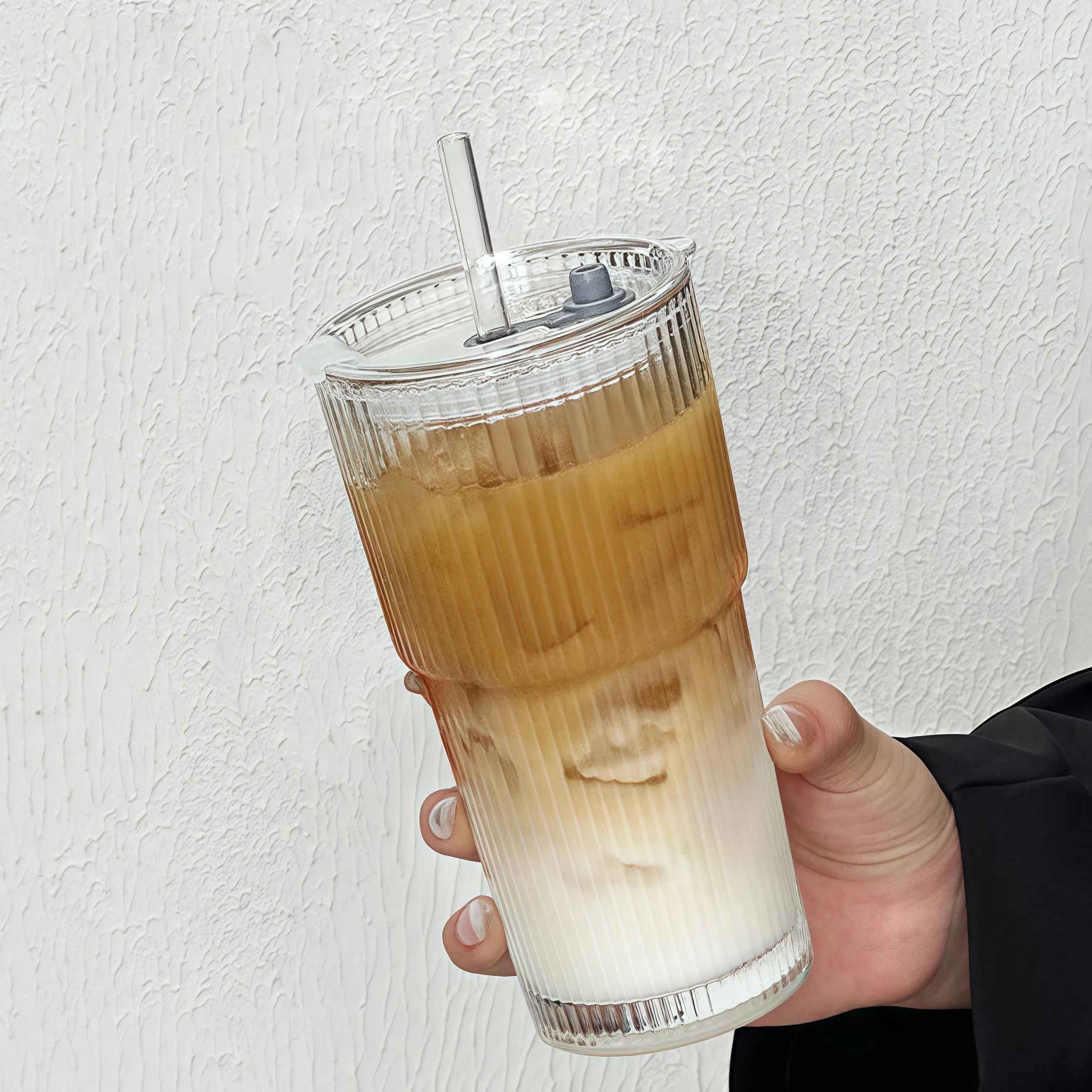 Szklany kubek z pokrywką i słomką, 600 ml, szklanki do kawy, szklanki do piwa, kubek podróżny, kubek do smoothie, szczelny, do kawy, koktajli, herbaty, 1 sztuka