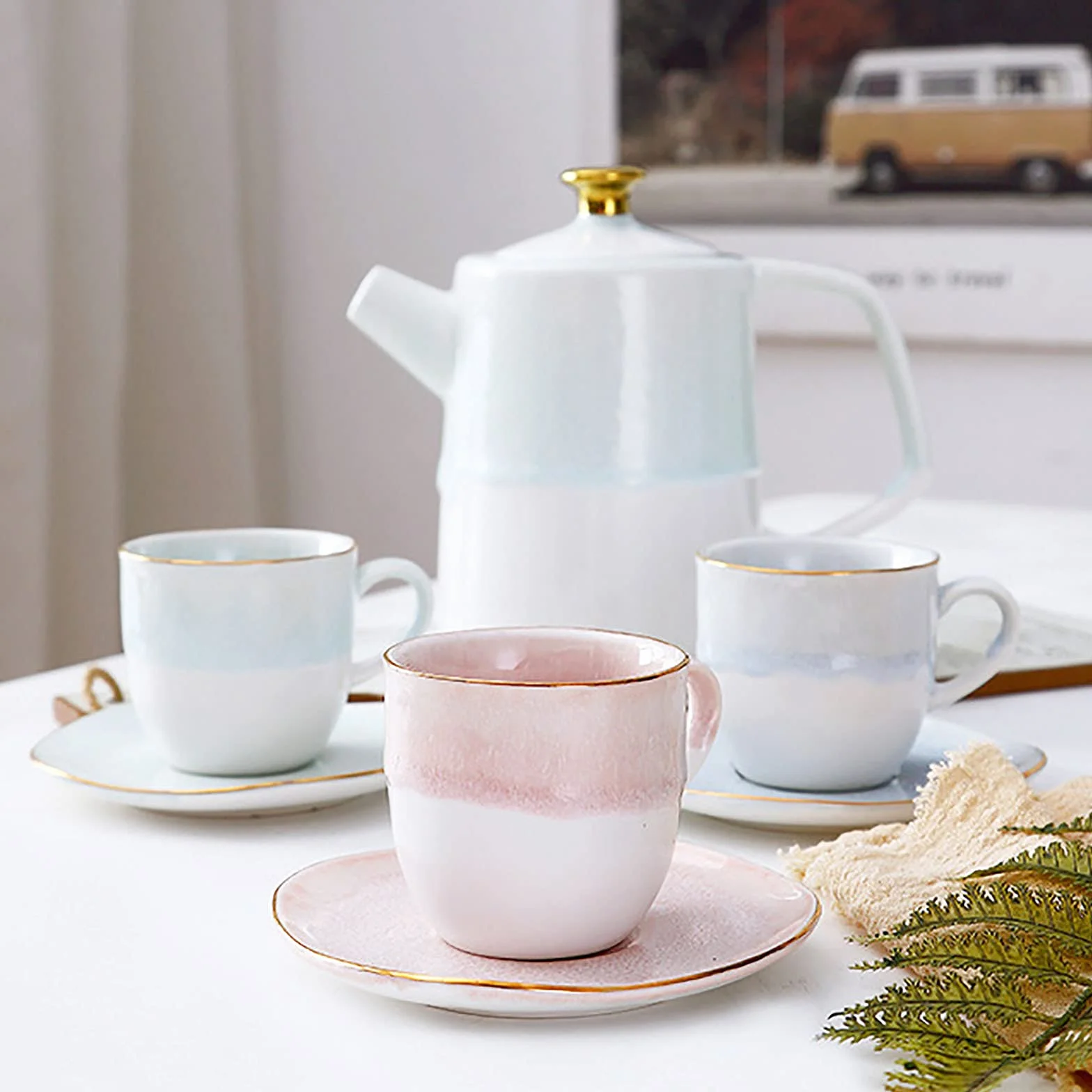 Zestawy Do Herbaty Z Czajniczkiem Dla Dorosłych, Filiżanka Do Herbaty I Spodek, Zestaw Na 3 Osoby, Porcelana, Ceramika, Kawa, Herbata, Zestaw Upominkowy Na Herbatę, Popołudniową He,M