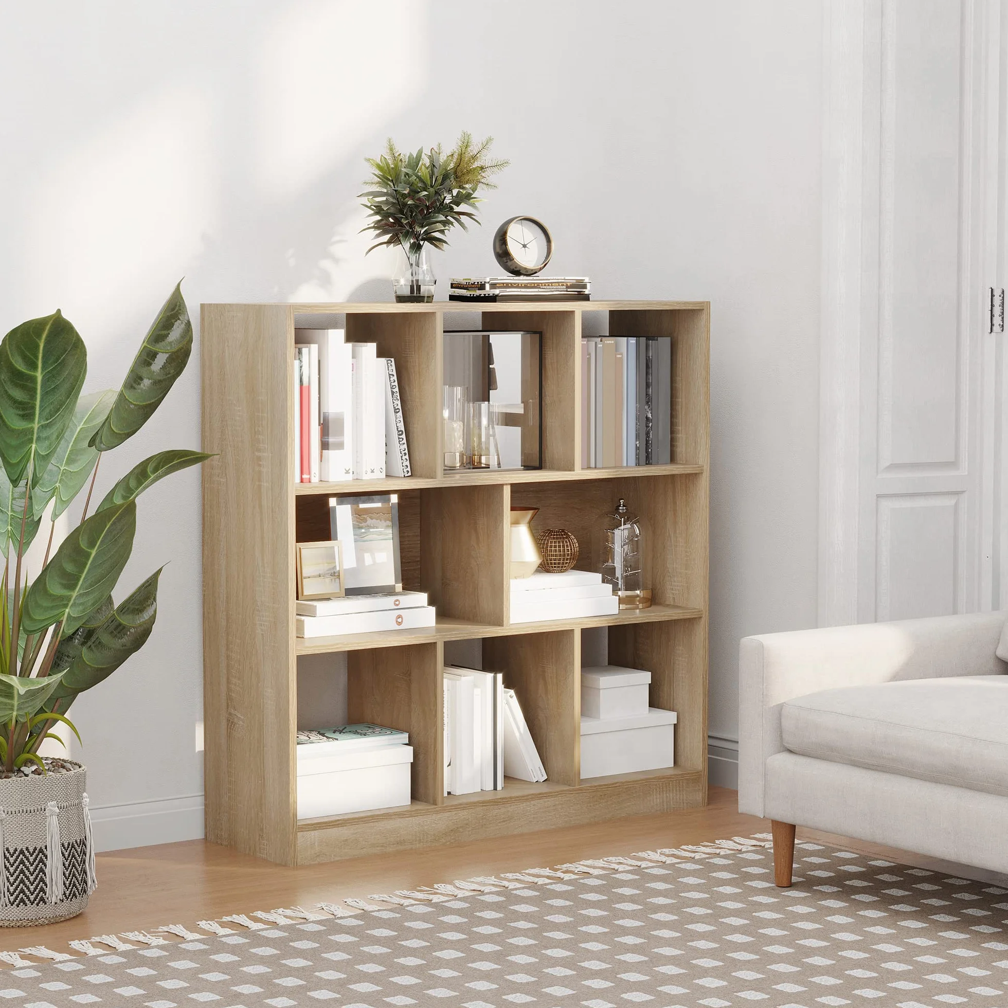 HOMCOM regał 3-poziomowy regał do przechowywania regał biurowy regał ekspozycyjny regał do domowego biura salon MDF naturalny 97,5 x 30 x 100 cm