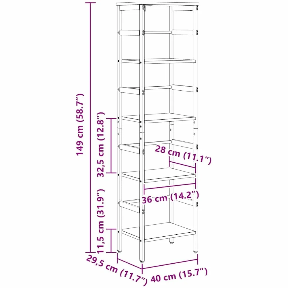 vidaXL Półka na książki 4 poziomy 40 x 29,5 x 149 cm Dąb rzemieślniczy