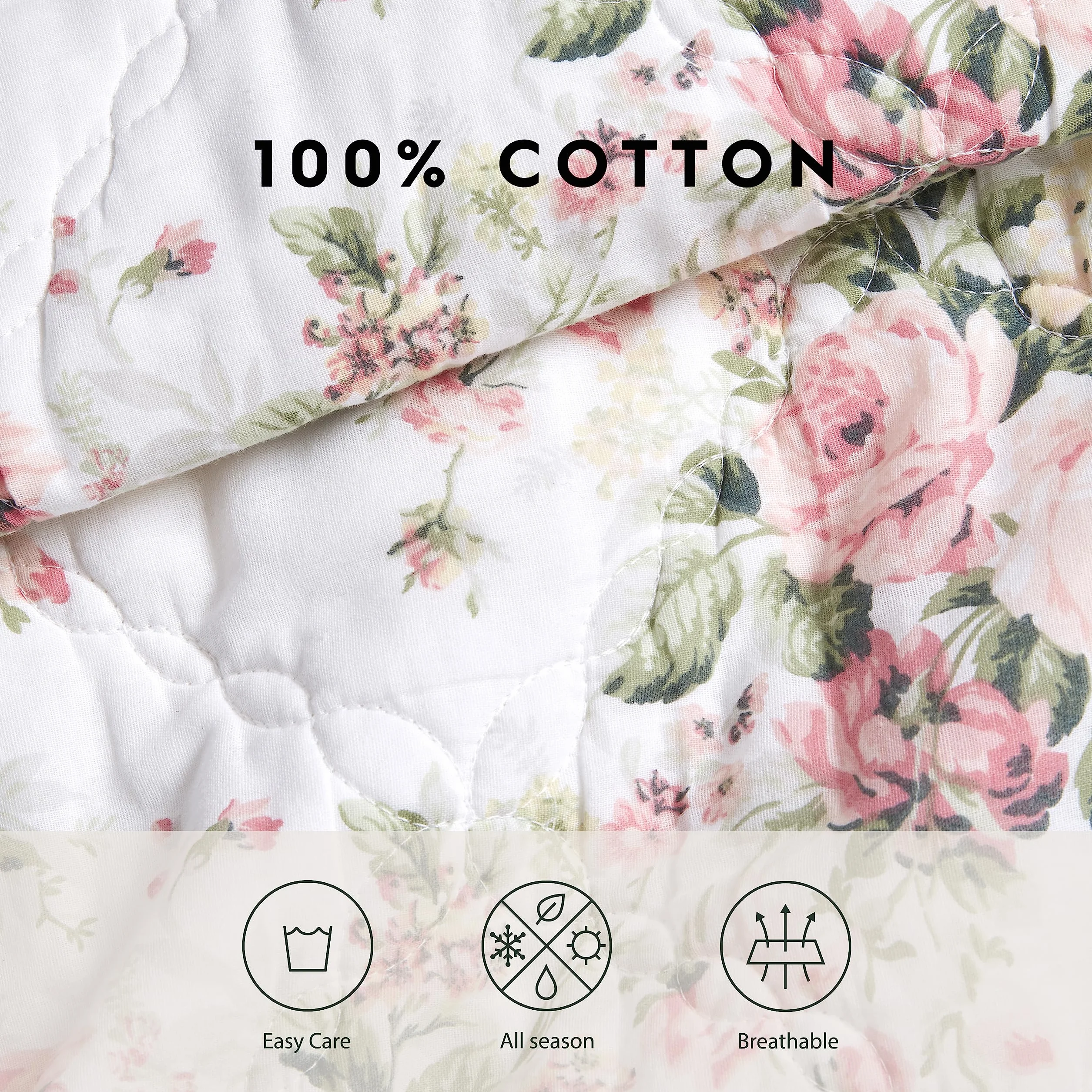 Laura Ashley Bawełniany dwustronny zestaw pościeli, całoroczny wystrój domu domku, Joyce różowy/biały, podwójny