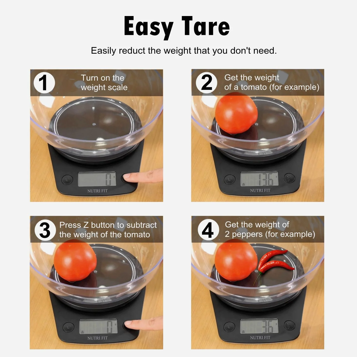 NUTRI FIT Cyfrowa waga spożywcza z miską 2 l, waga kuchenna 5 kg, cyfrowa waga do gotowania, pieczenia, uncji i gramów, 4 jednostki z precyzją 0,1 uncji / 1 g, duży wyświetlacz LCD, czarna