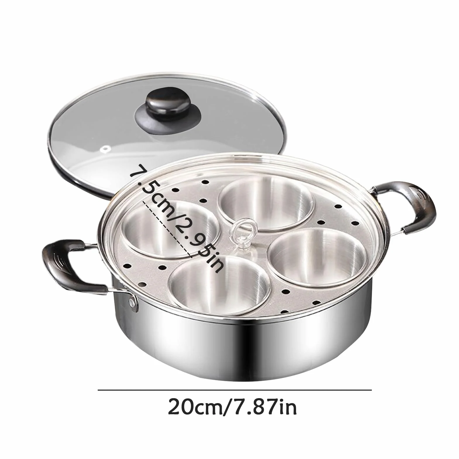 Stainless Steel Egg Poacher, 4-Cup Non-Stick Steamer, 7.87-Inch Diameter Poached Egg Maker, Rust-Resistant Kitchen Cooker, Elegant Breakfast Pan with Modern Style, Cooking Gear for Brunch