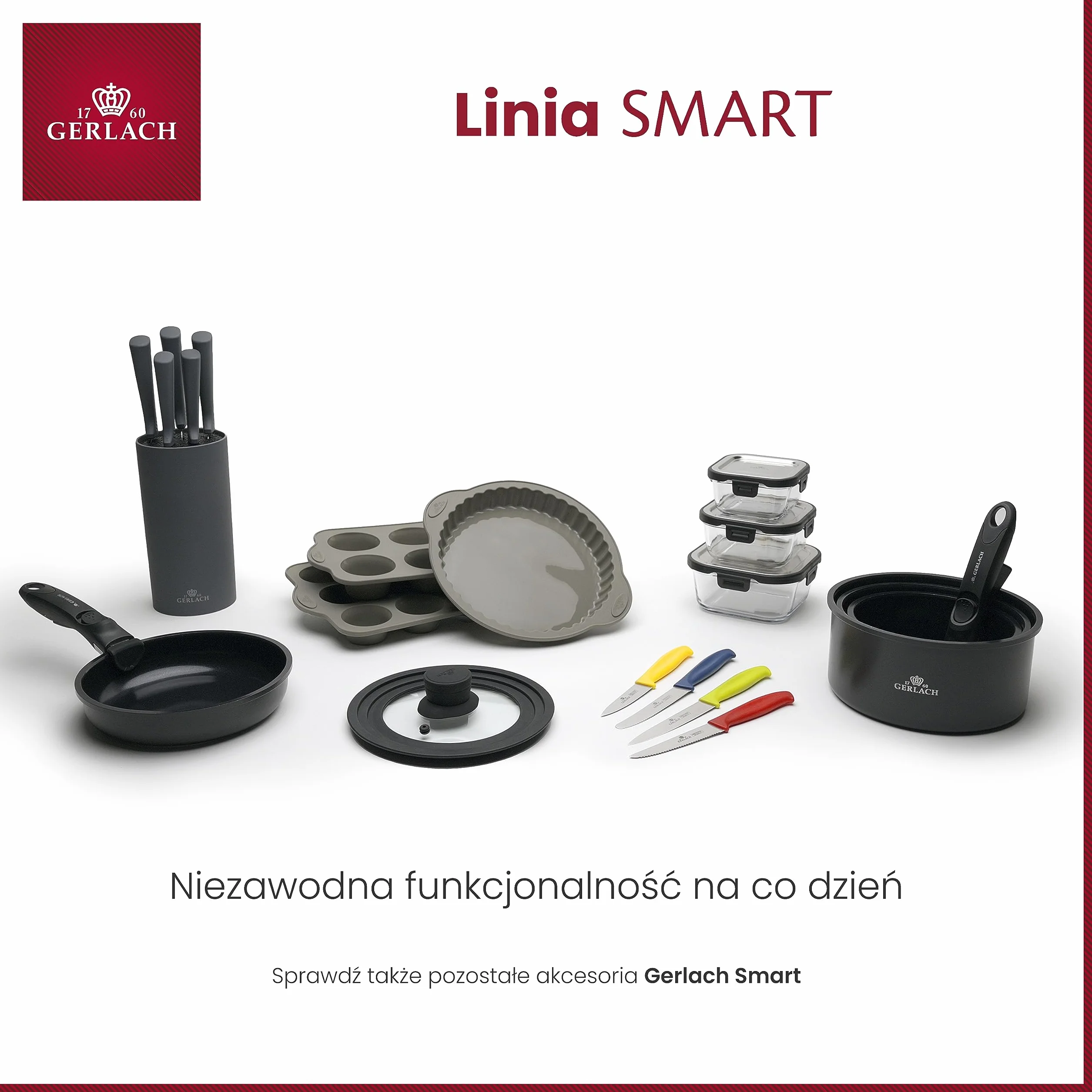 Gerlach Smart Black Zestaw Noży w Bloku, Czarny, 5 Sztuk