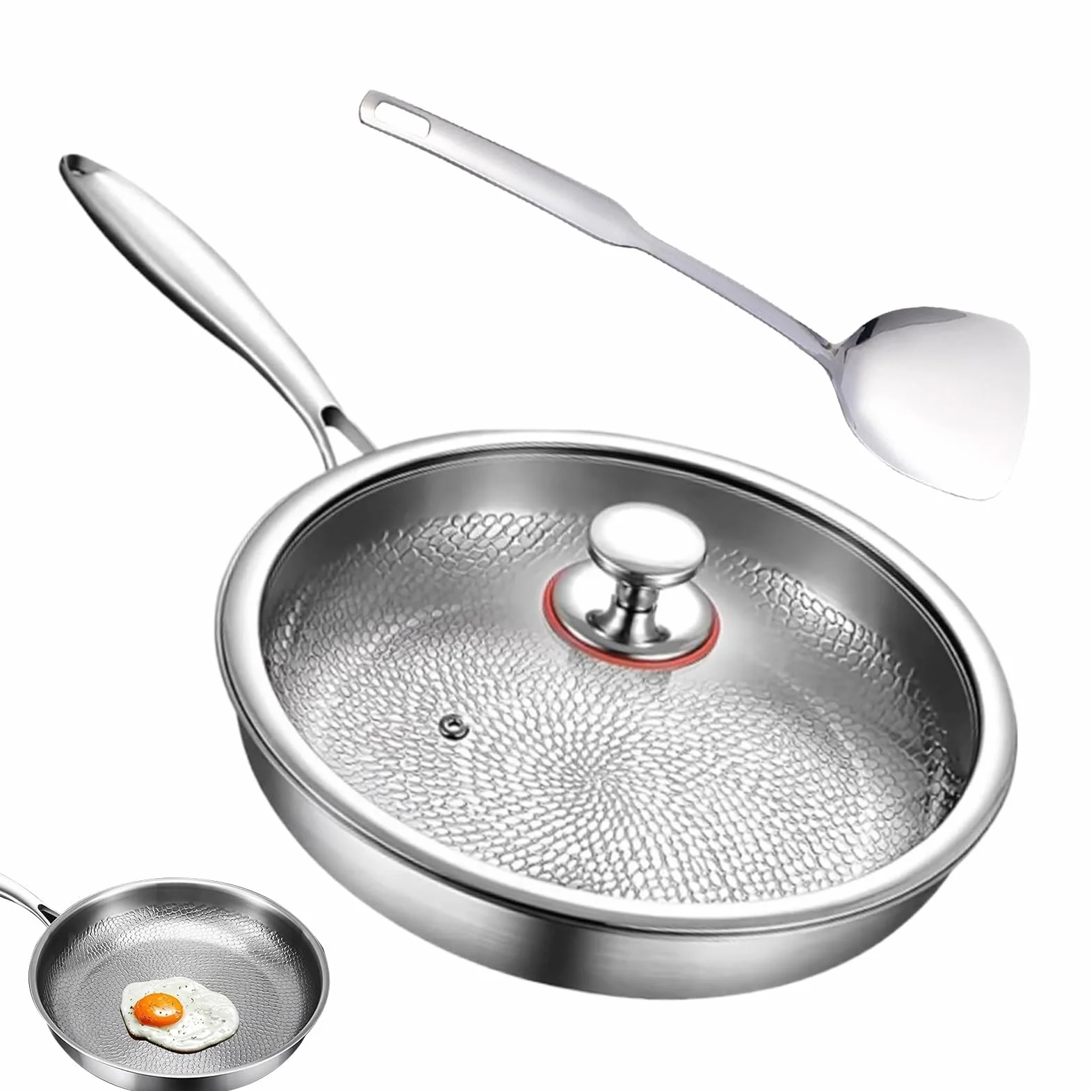 Tytanowa Patelnia Zestaw patelni, naczyń do stir-fry, sauté, omletów | Tytanowy Zestaw Nieprzywierających Patelni, Pokrywka, Łopatka Gotowanie Steków, Ryb Do Kuchni, Kempingu, Restauracji