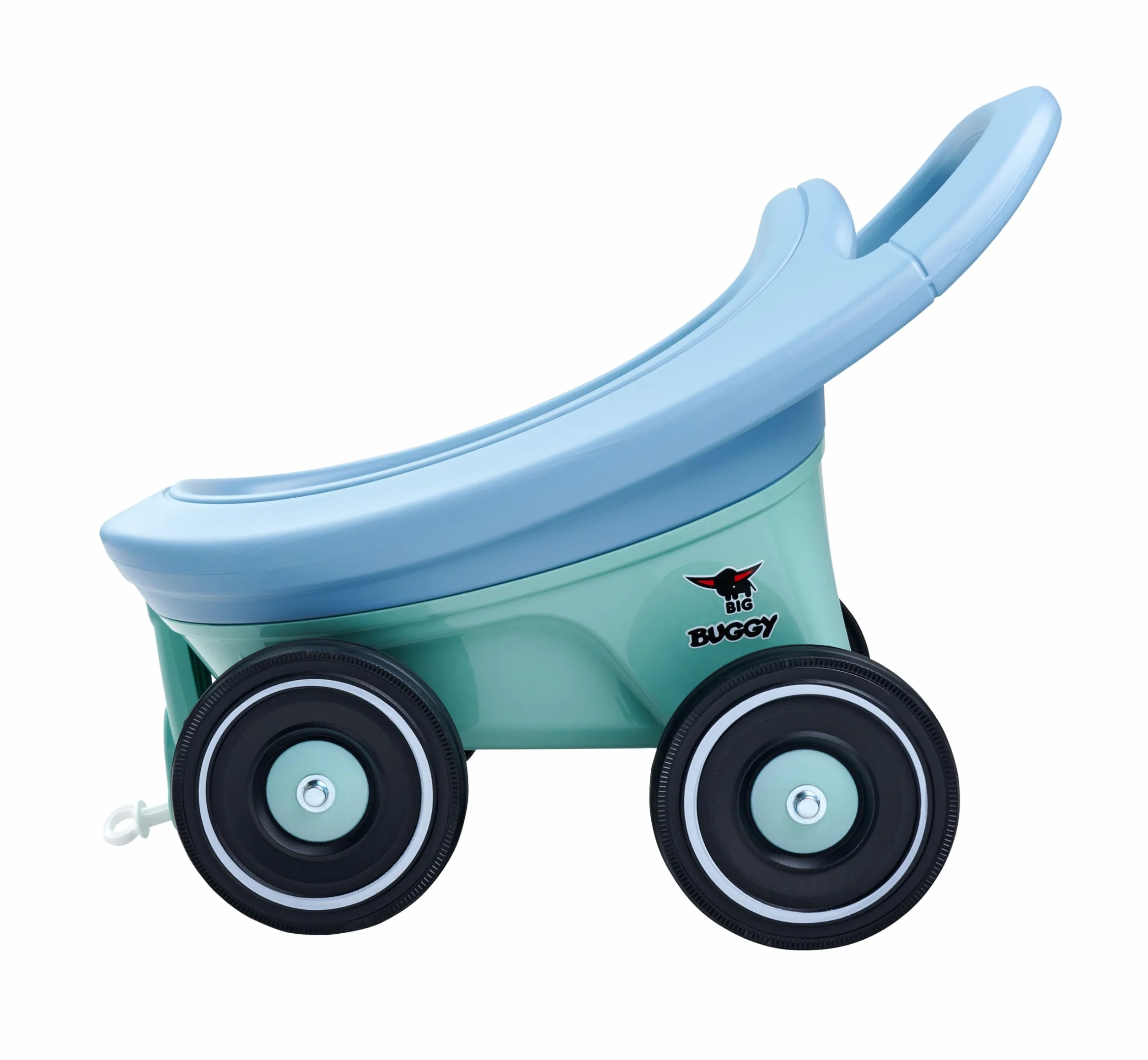 Big Buggy 3 w 1 wózek do nauki chodzenia z regulowaną funkcją hamowania, przyczepa, w zestawie 4 kółka szeptane, niebiesko-turkusowy Big Buggy, dla dzieci od 1 roku życia