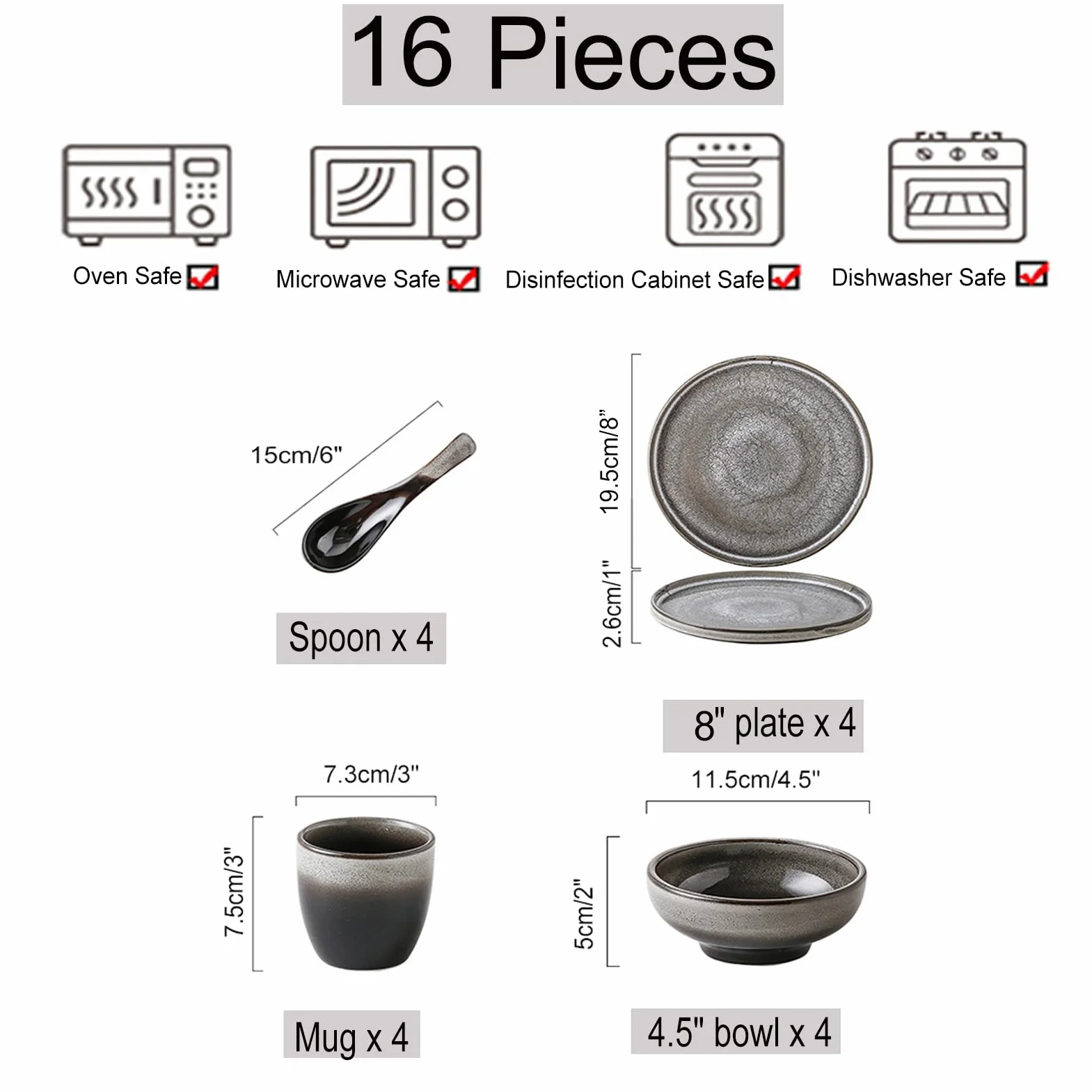 Zestaw obiadowy dla 4 osób, 16-częściowy zestaw naczyń w stylu vintage, zestaw naczyń z porcelany, kompletny zestaw obiadowy z talerzem obiadowym, miskami, kubkami i łyżkami