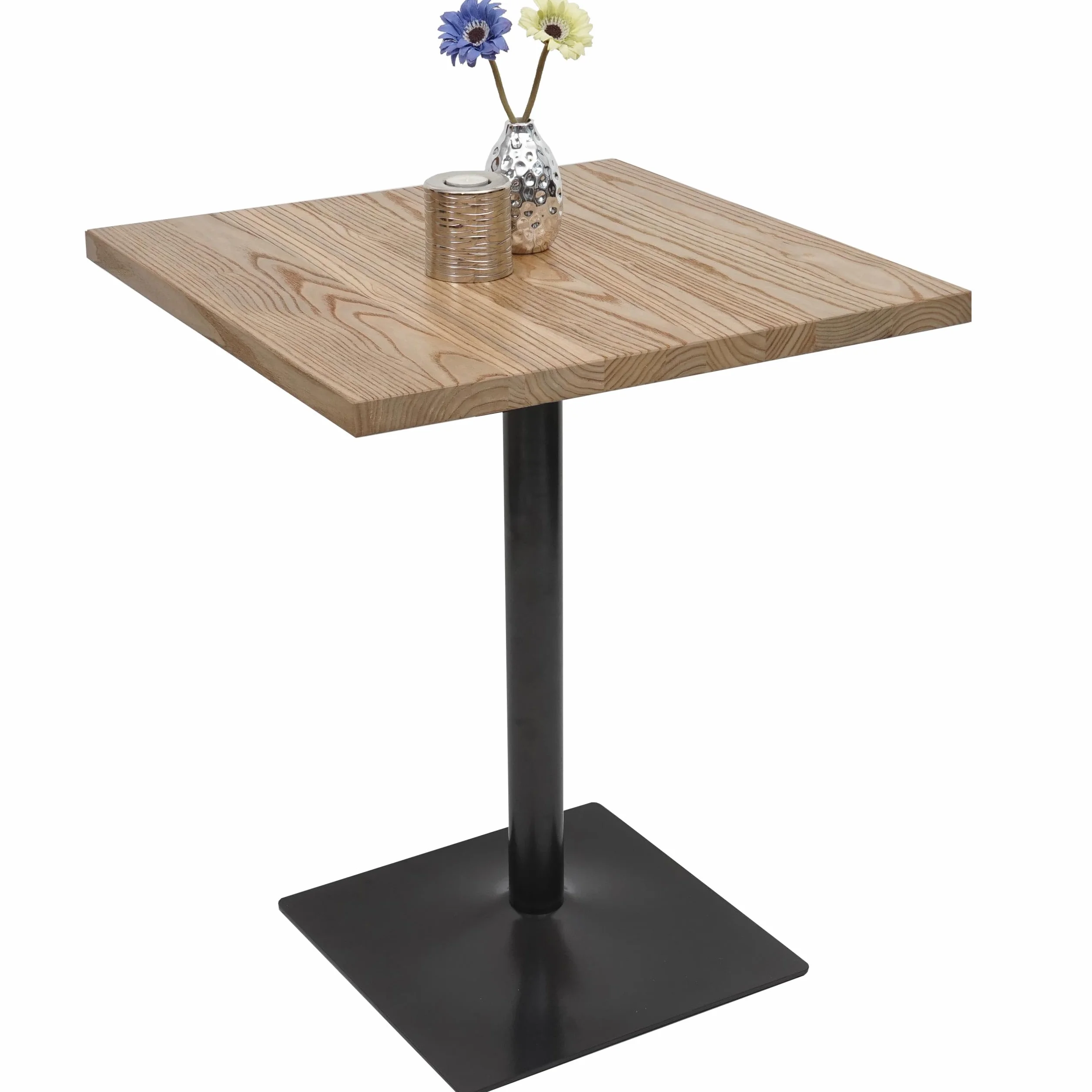 Stół bistro HWC-H10, stolik barowy, stół ladowy, przemysłowy, gastronomiczny, metalowy, wiąz lite drewno, 70 x 70 cm, jasnobrązowy