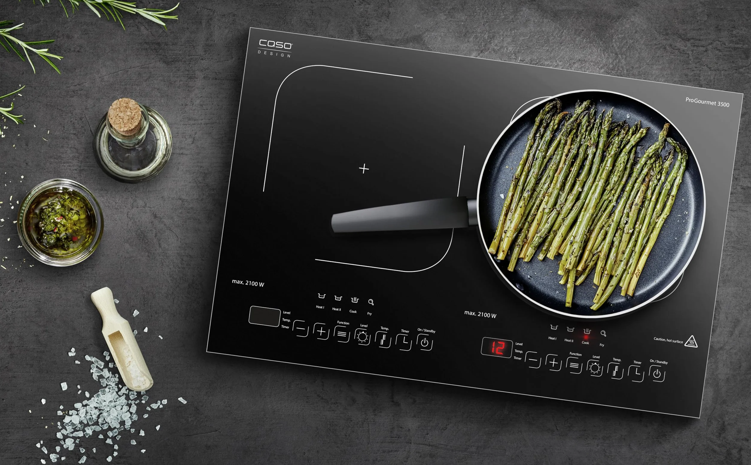 CASO ProGourmet 3500 Podwójna mobilna płyta indukcyjna, 3500 W Powersharing, 60-240°C, 4 funkcje, timer 180 min, garnki do 24 cm, witroceramiczne