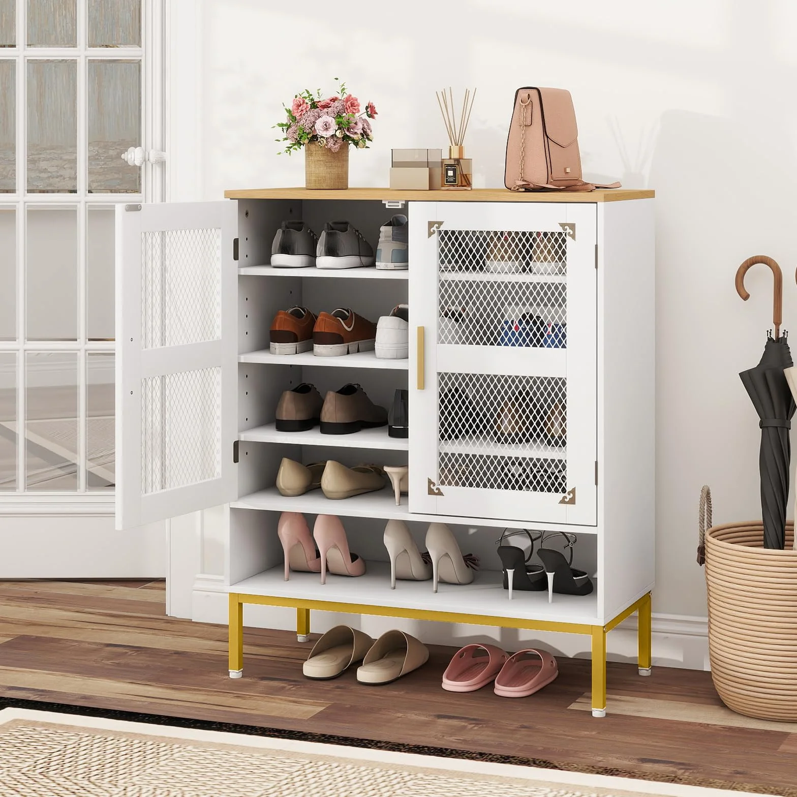GIANTEX Szafka na buty z 5 poziomami, regał na buty z regulowanymi półkami, wolnostojąca półka na buty z wentylacją, komoda na buty do przedpokoju i przedpokoju (biała, 70 x 35 x 93 cm)