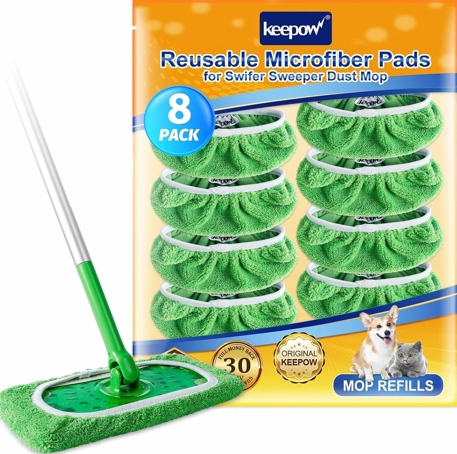 Keepow Ściereczki wielokrotnego użytku do mopa podłogowego Swiffer, podkładki wielokrotnego użytku, nadający się do prania zestaw uzupełniający z magnesem przeciwkurzowym do użytku na mokro i na | Chusteczki wielokrotnego użytku do swiffer wilgotne ściere