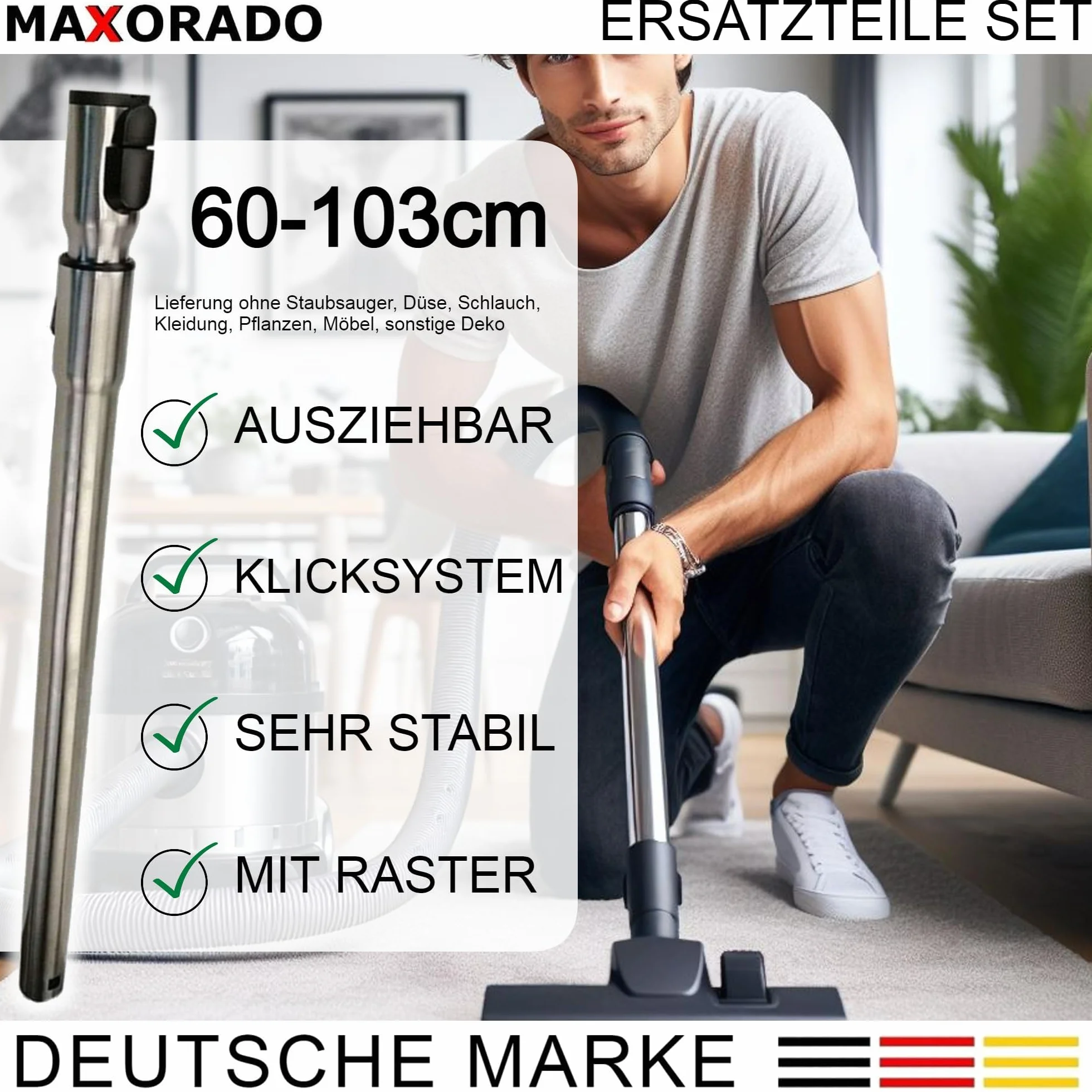 Rura teleskopowa z funkcją zatrzasku + uchwyt pasujący do odkurzacza Miele S8340 S8320 S8310 S8350 S8360 S8370 S8380 S8630 S8730 S8510 zestaw części zamiennych do oryginalnego odkurzacza
