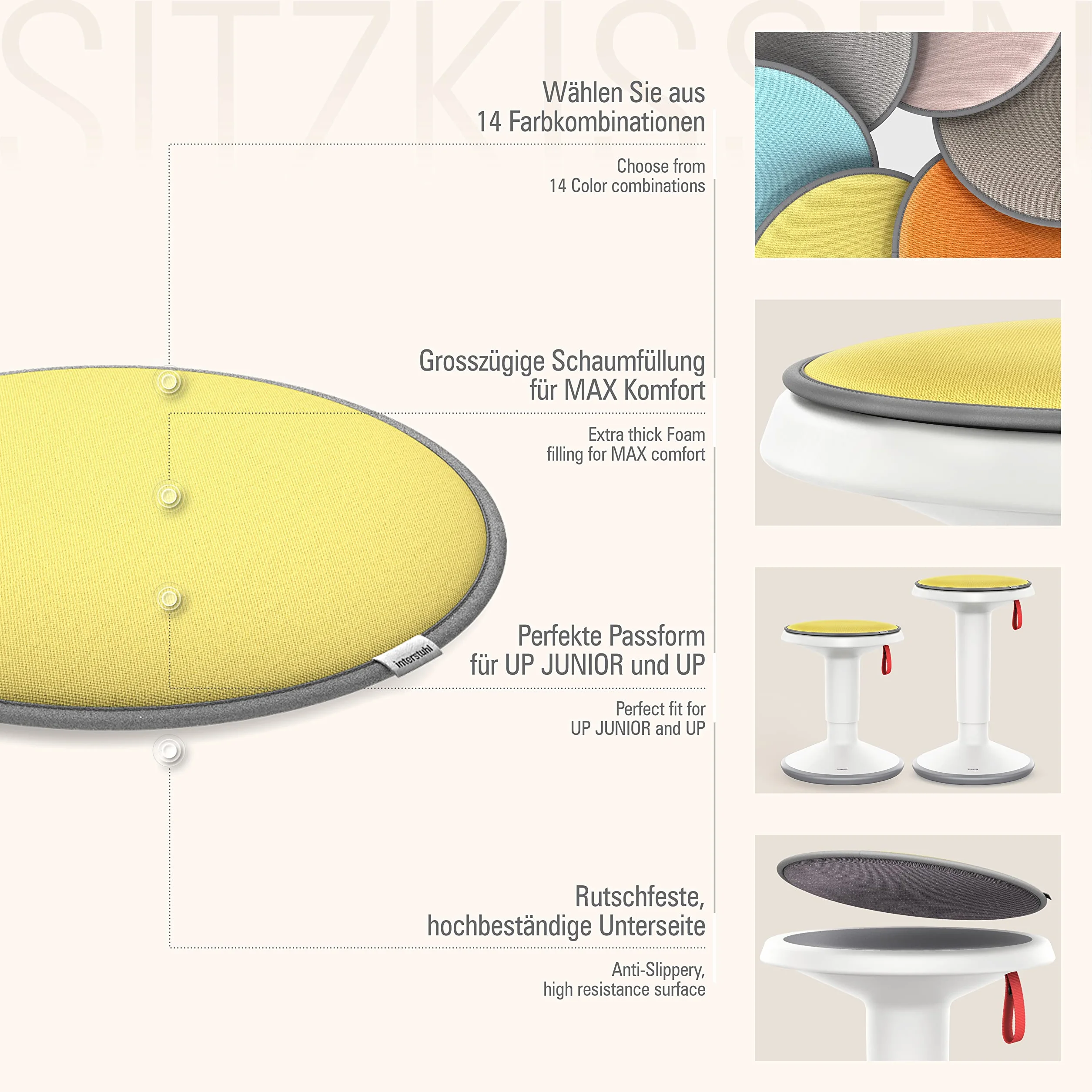 Interstuhl® UPis1 poduszka do siedzenia premium – wyjątkowo wygodna poduszka na krzesło idealnie nadaje się na taboret, krzesła, ławki i podłogi (edycja standardowa, głęboka czerń)