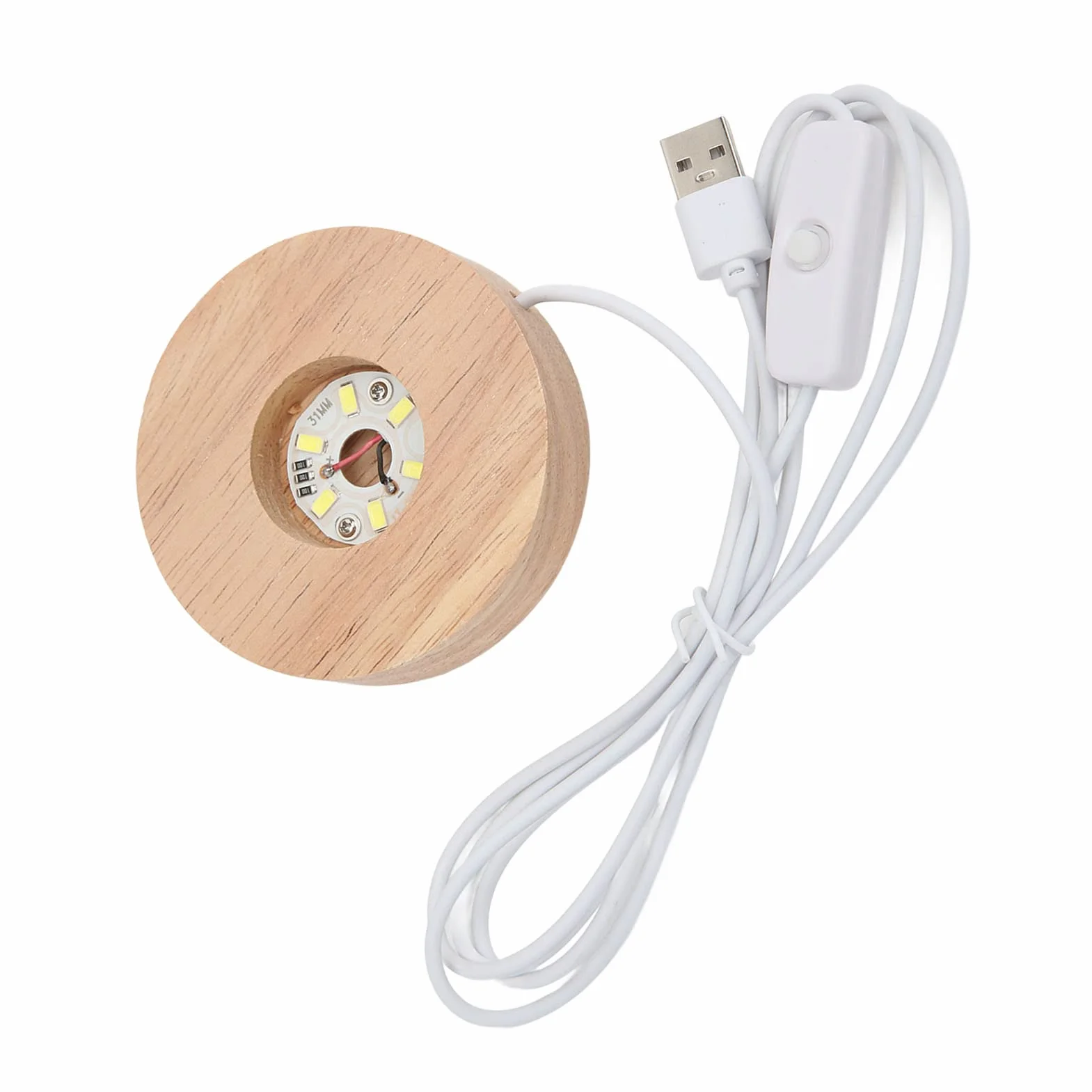 Stopka LED, interfejs USB i Drewniana podstawa Podstawa świetlna dla sferycznych prostokątnych i sferycznych lamp, elegancki trwały Gniazdo lampy(białej podstawy światła)