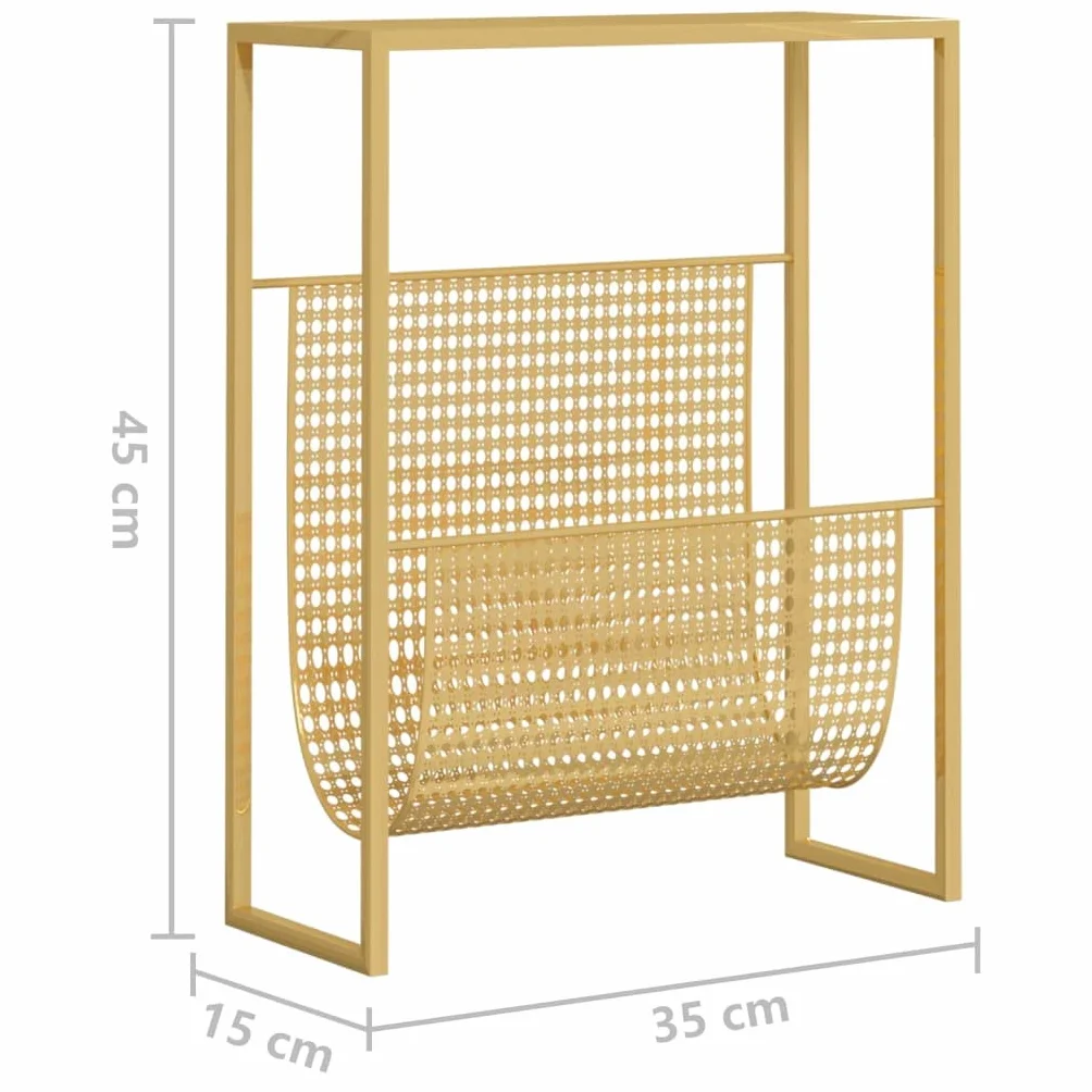 Generisch Stojak na czasopisma Golden 35 x 15 x 45 cm stal | Stabilny, trwały, dużo miejsca na książki, blat stołu do dekoracji, do biura, salonu, sypialni
