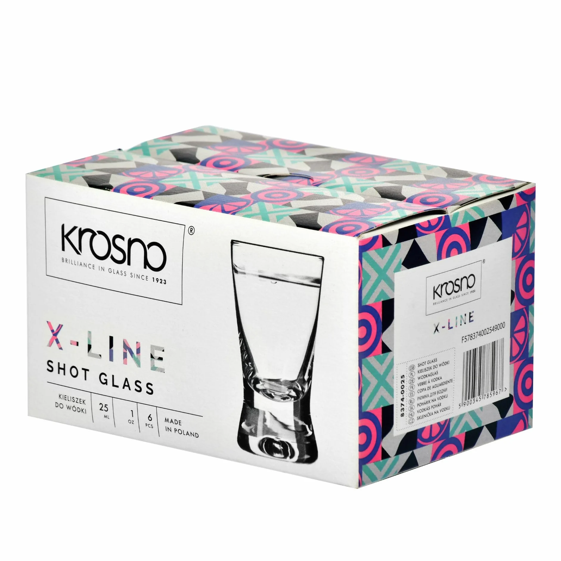 KROSNO Kieliszki do wódki X-line | Zestaw 6 kieliszków | 25 ML | Kolekcja X-Line | Idealne do Domu, Restauracji i na Przyjęcia | Można Myć w Zmywarce