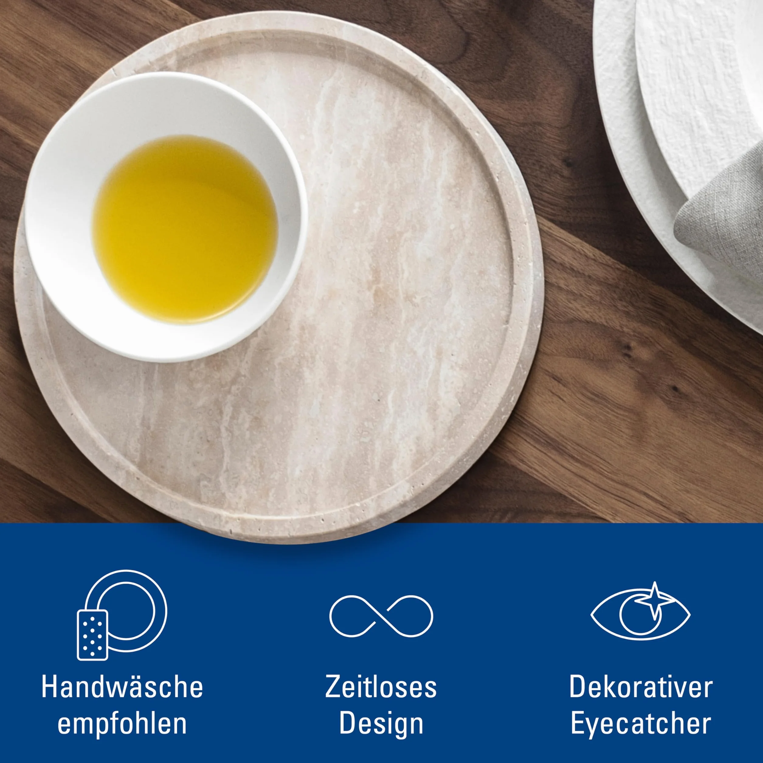 Villeroy & Boch – Manufacture Travertine talerz do serwowania, praca ręczna, elegancki talerz do serwowania z naturalnego kamienia w odcieniach piasku, talerz kamień, naczynia, trawertyn