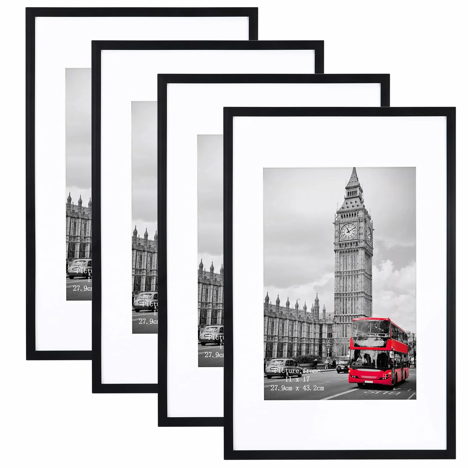 Giftgarden Ramka na zdjęcia 11 x 17, 4 szt., matowe ramki 18 x 17 na zdjęcia z matami, plakat 11 x 17 bez maty do zawieszenia na ścianie, czarna