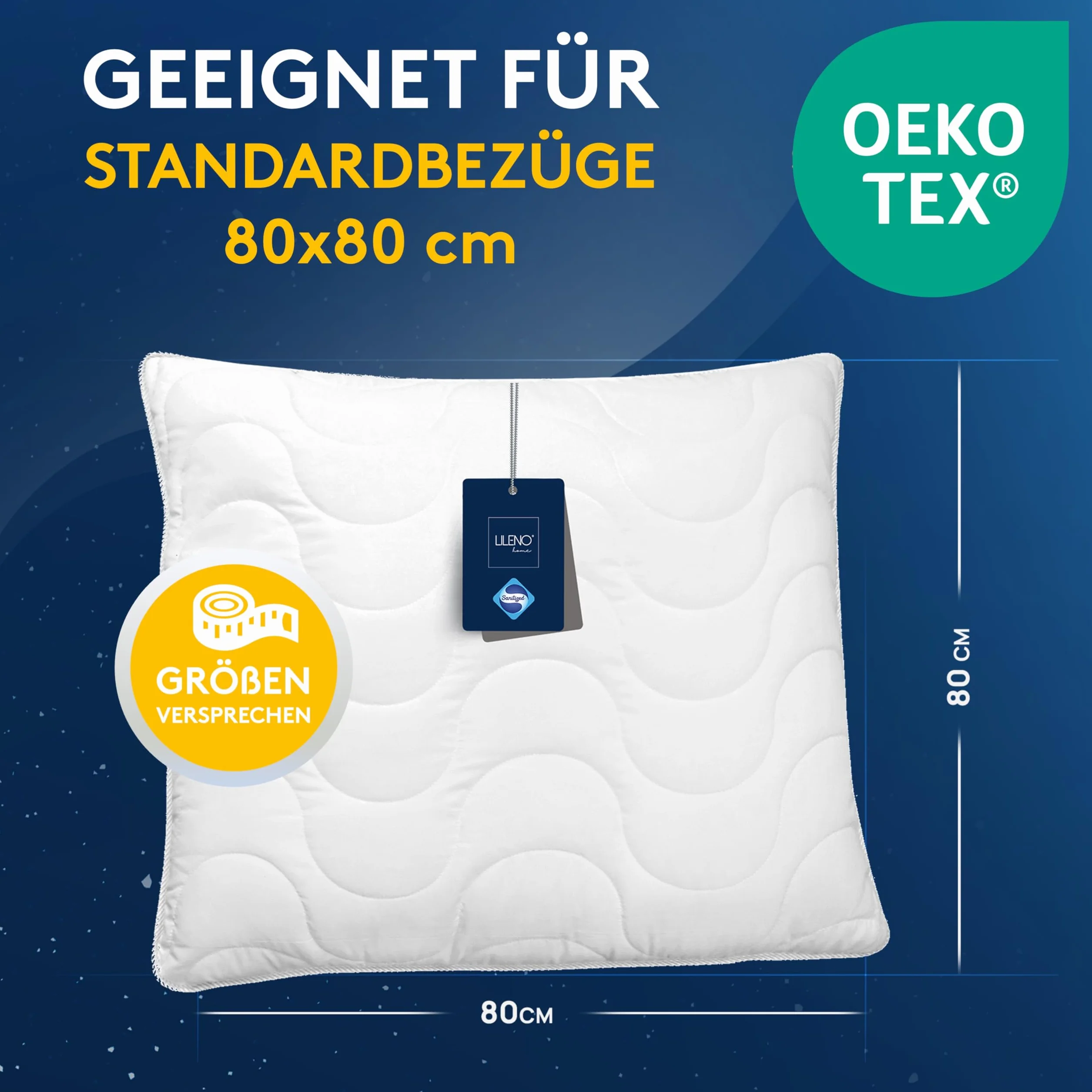 LILENO HOME Poduszka 80x80 Zestaw 2 szt. Antybakteryjna Odporna na Gotowanie 95°C Dla Alergików