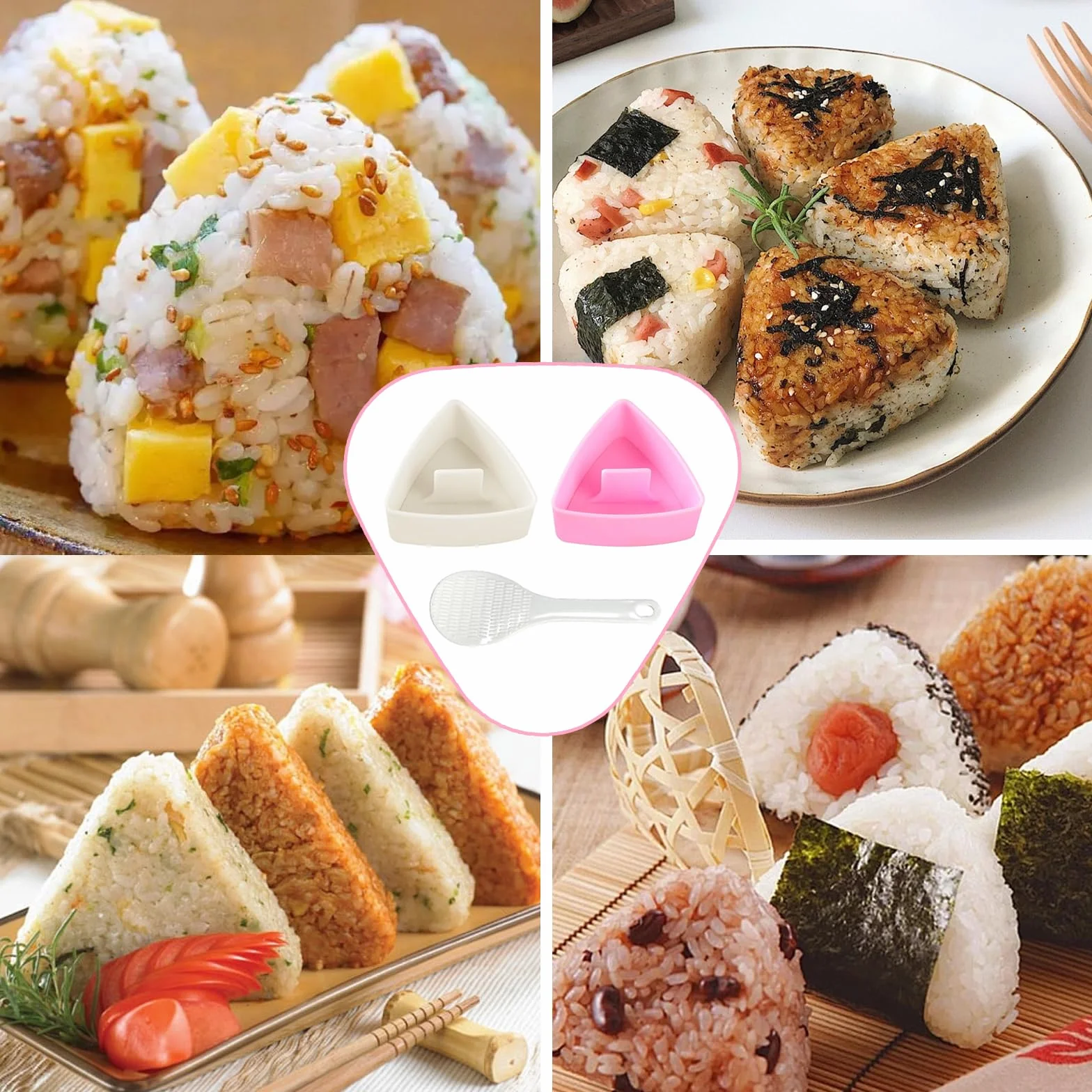 3 szt. Forma Onigiri, Wielokrotnego użytku Trójkątna Prasa Do Formowania Sushi Onigiri, DIY Trójkątna Forma Sushi Łyżka do Ryżu, dla Restauracji, Kempingu i Rodziny