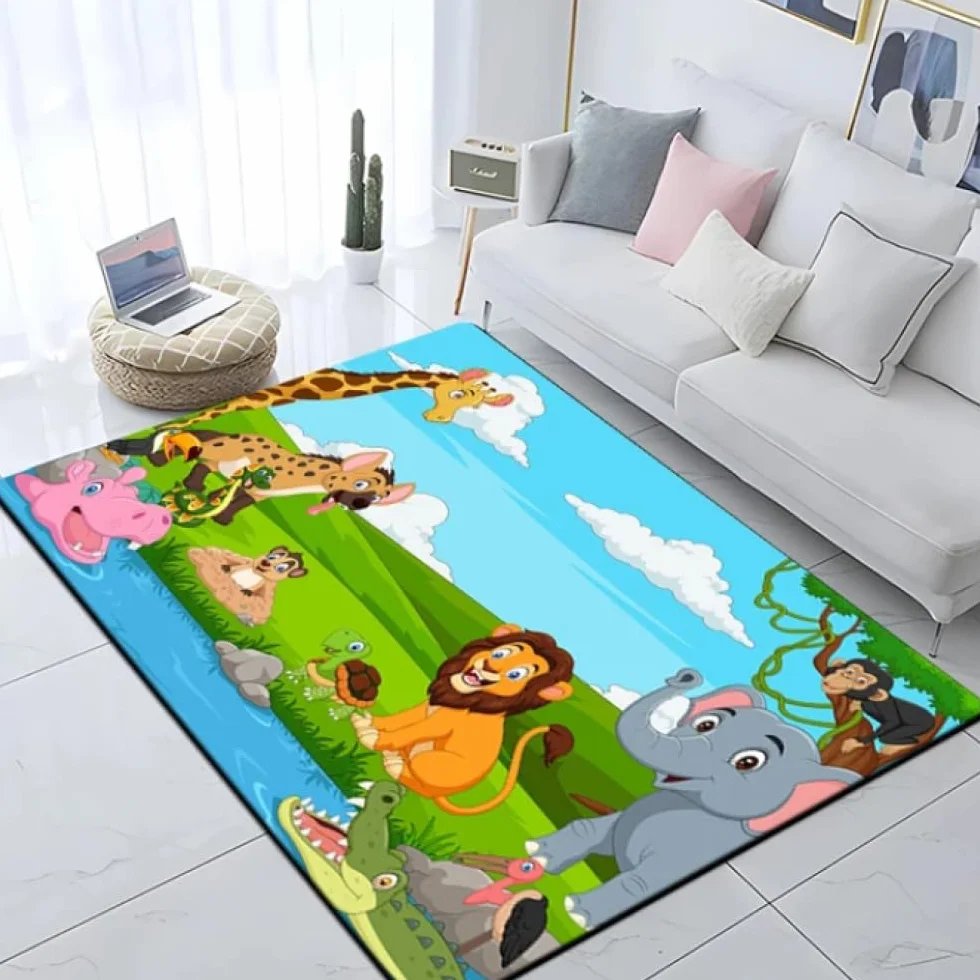 Kreskówka zwierzęta leśne dywanik, dywaniki do salonu pokoju dziecięcego pokoju zabaw dekoracja domu 80 * 160 cm