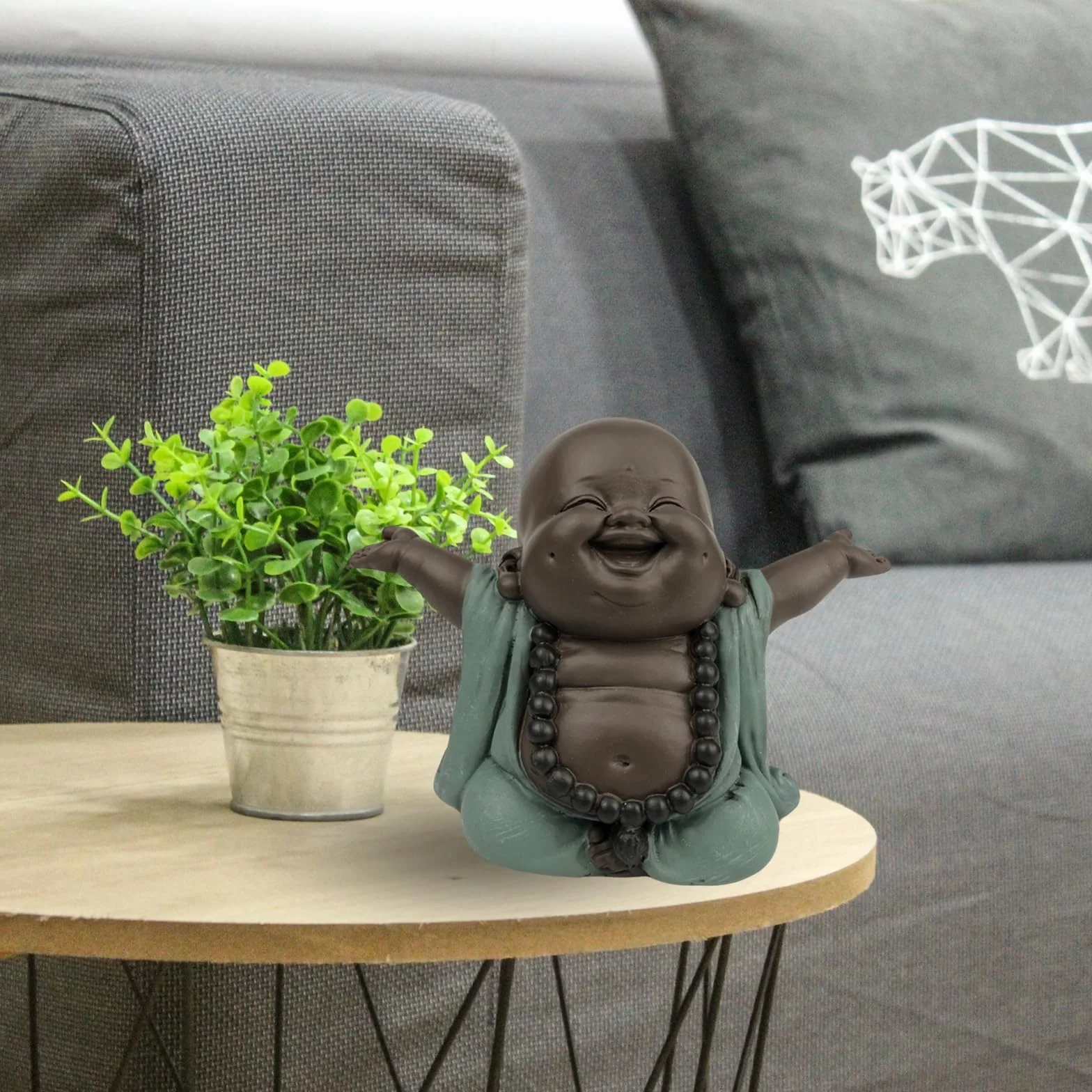 Statuetka Buddy na szczęście Zen Feng Shui 9 cm zielona brązowa
