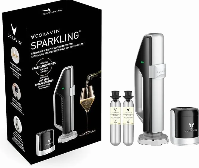 Coravin System konserwacji wina musującego - konserwuj wino przez 4 tygodnie - oszczędność wina do wina musującego - z kapsułkami gazu gazowego czystego gazu musującego - do szampana i innych win