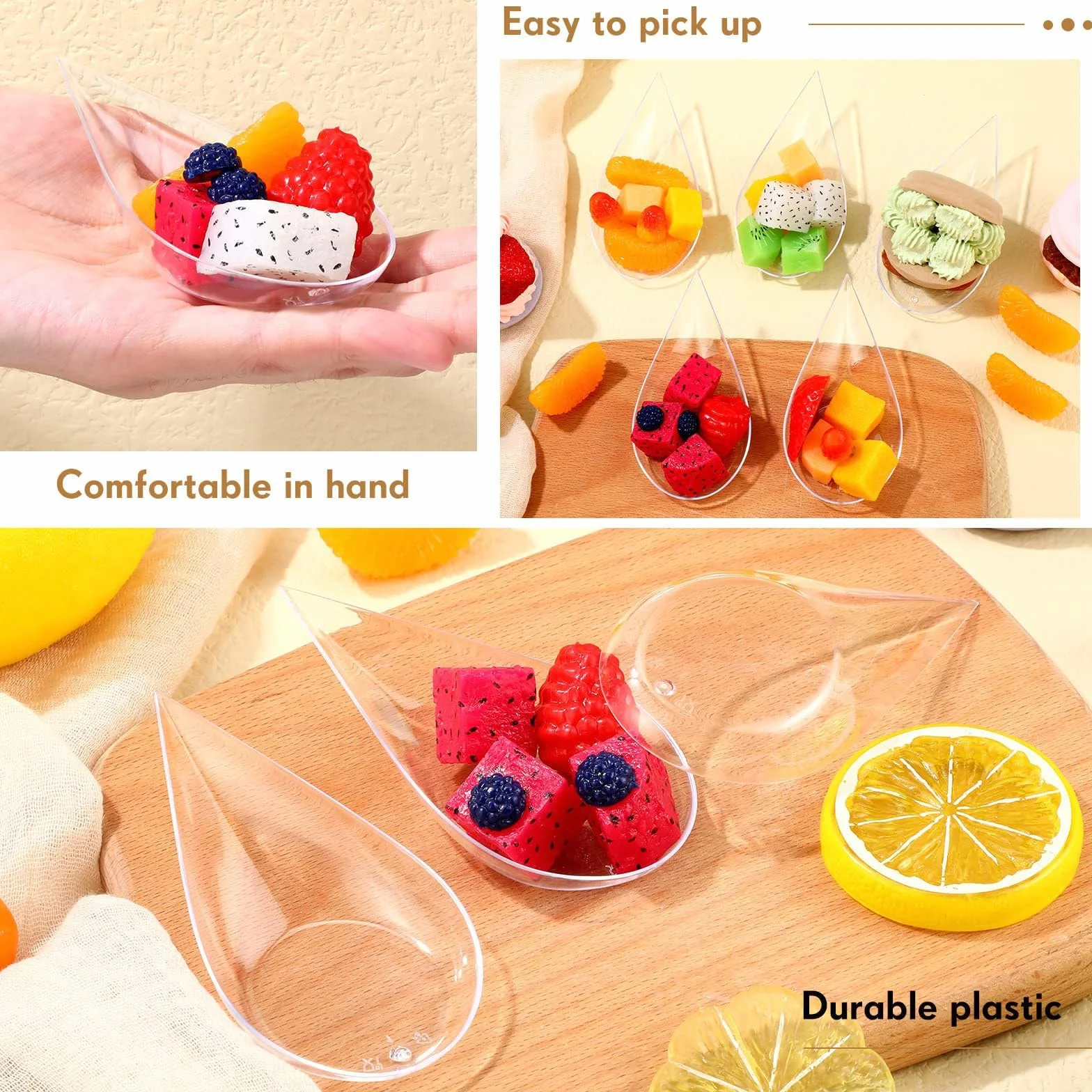 PIQIUQIU 100 sztuk przezroczystych miseczek deserowych z plastiku (10x5 cm) – kroplowe talerzyki do serwowania na przekąski, parfe i degustację, wielokrotnego użytku, do gastronomii, imprez i