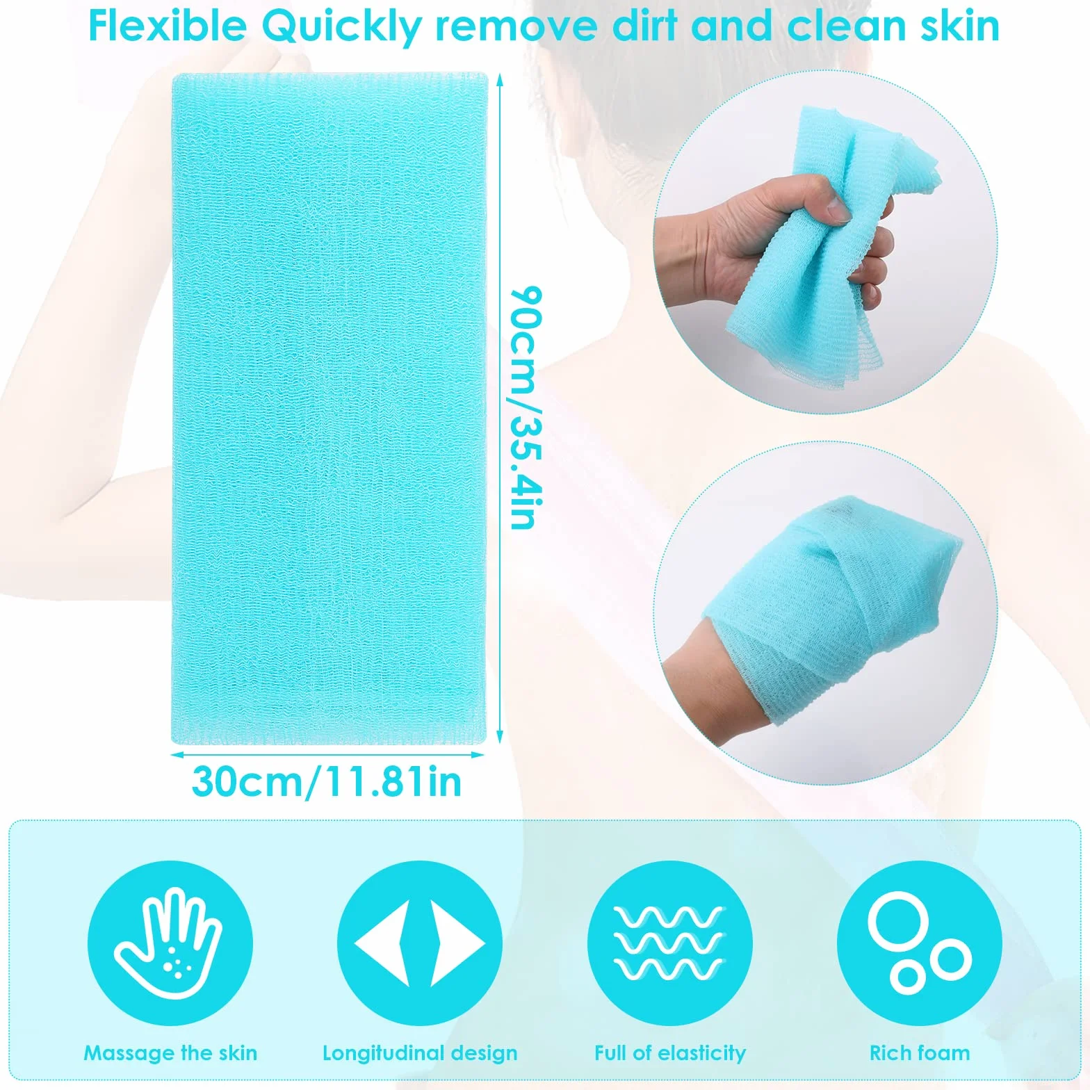 WLLHYF Ręcznik ścierający Nylon japoński do peelingu pod prysznicem do mycia ciała wielokolorowe gąbki głęboko czyszczące myjka pleców masażer spa ręcznik do kąpieli dla kobiet i mężczyzn