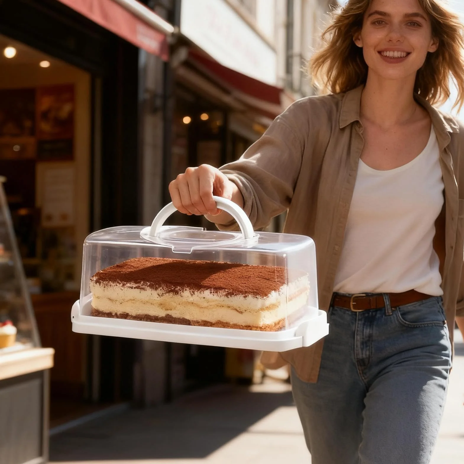 Bread Storage - Bread Box Container | Pp Material with Portable Handle, Lightweight Pink White Design, Fits Loaf, Pastry, Biscuits, Cake and Baked Goods, for Food
