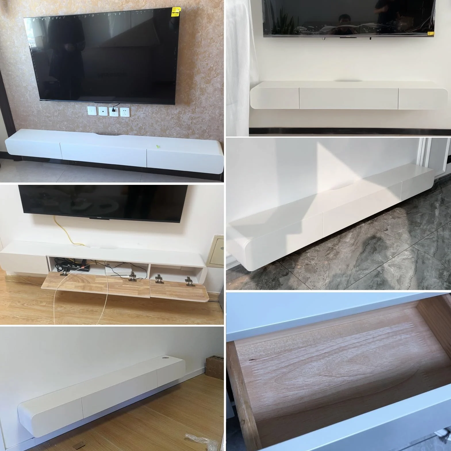 Naścienna pływająca półka na telewizor centrum rozrywki konsola multimedialna do dekodera telewizji kablowej i konsoli do gier stylowe rozwiązanie do przechowywania urządzeń i akcesoriów do