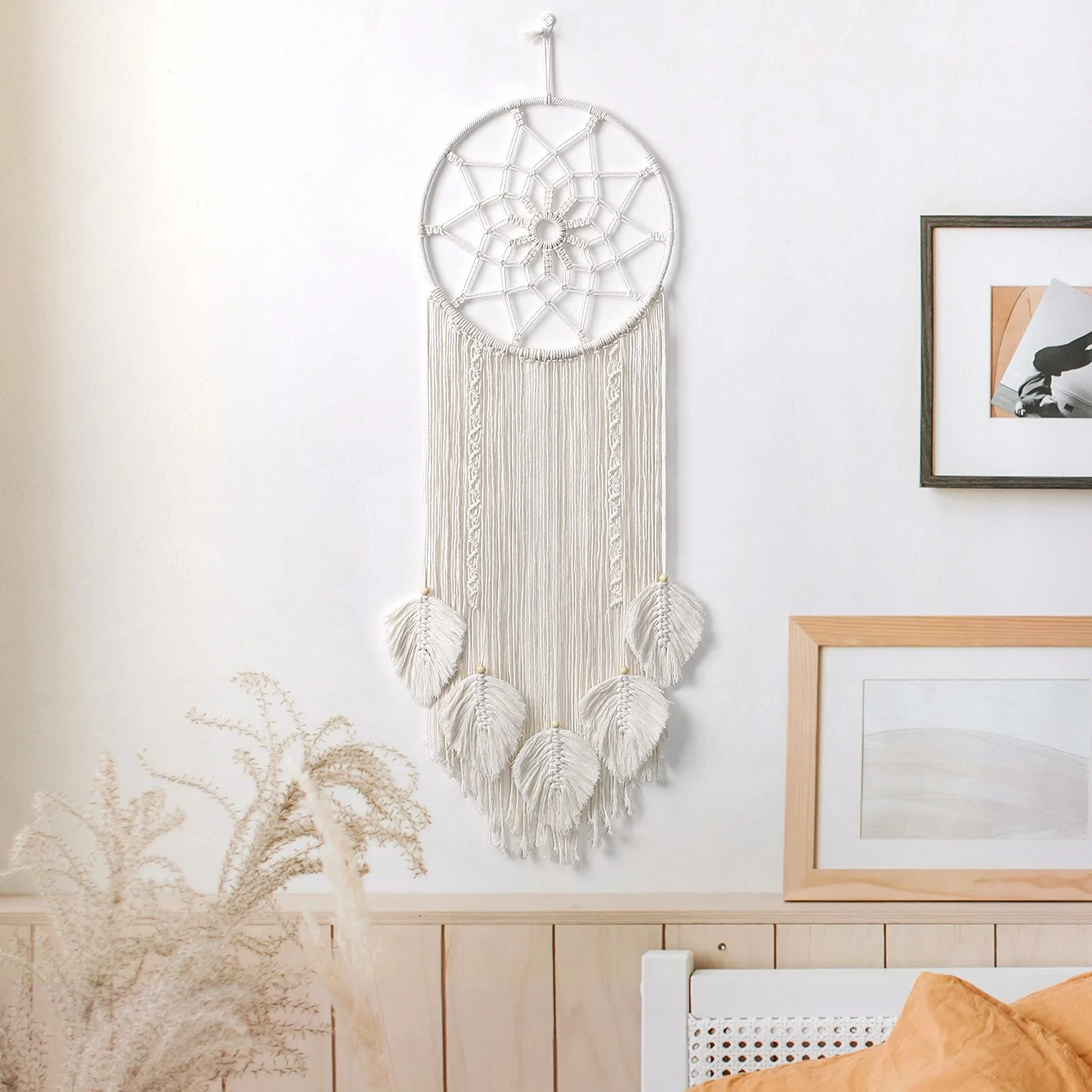 LOMOHOO makrama, łapacz snów do zawieszenia na ścianie, tkany łapacz snów na ścianę, ręcznie robiony łapacz snów Boho, frędzle, dekoracja, ozdoba do dekoracji domu, rzemiosło, prezent do sypialni, salonu