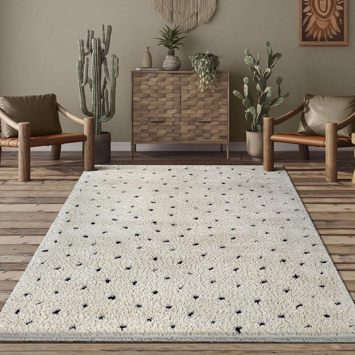 the carpet Bahar Shaggy elegancki designerski dywan do salonu, miękki i łatwy w pielęgnacji, z wysokim runem, w kolorze kremowym, 160 x 230 cm