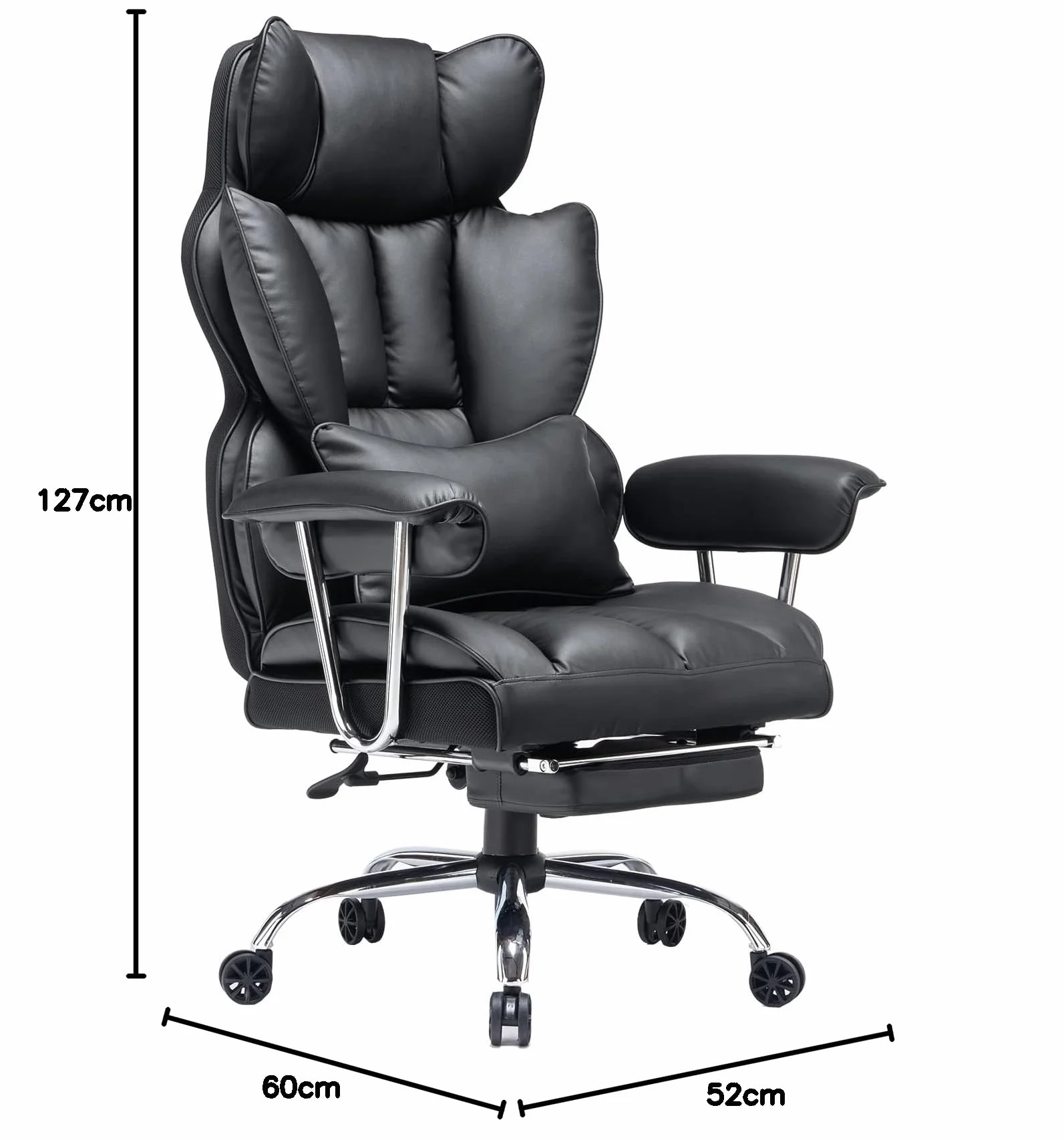 Efomao krzesło biurowe ergonomiczne z ekoskóry, duże i wysokie, udźwig 200 kg, regulowane oparcie, fotel komputerowy obrotowy z podnóżkiem i podparciem lędźwiowym