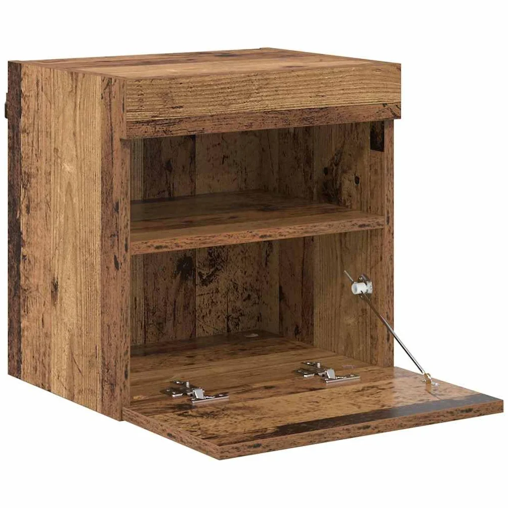 Regały ścienne pod telewizor zestaw 2 sztuk, wygląd starego drewna, 40 x 30 x 40 cm, materiał drewnopochodny, z oświetleniem LED, montowane na ścianie, do salonu, nowoczesne wzornictwo, dużo