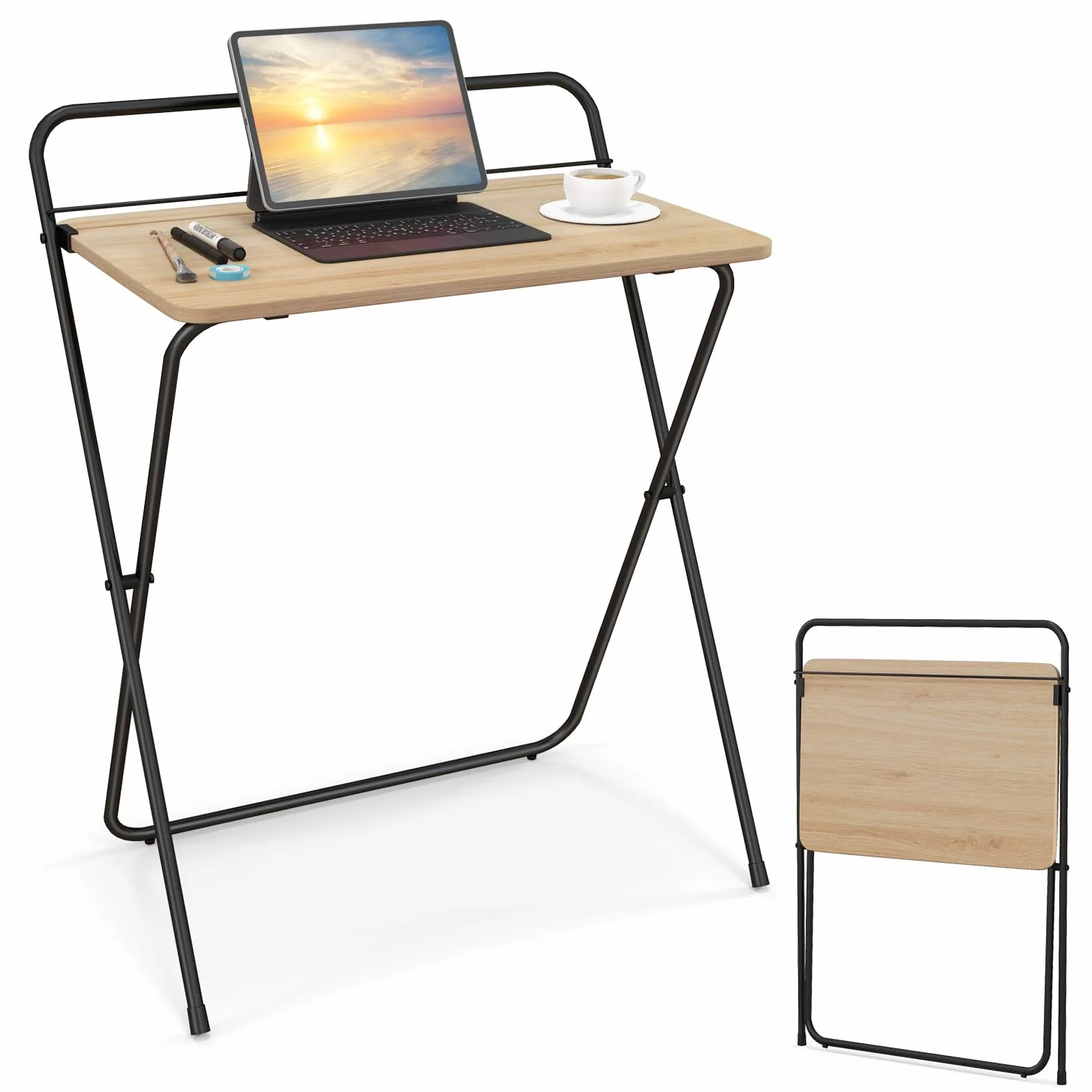 COSTWAY Składany stół, małe biurko na laptopa, nie wymaga montażu, zajmuje mało miejsca, stolik komputerowy do małych pomieszczeń, 60 x 40 x 69 cm