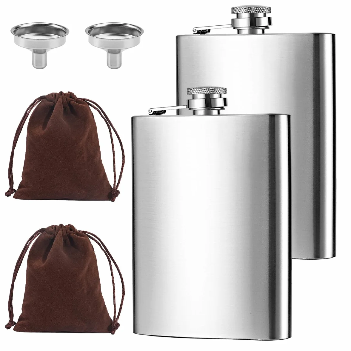 Piersiówka ze stali nierdzewnej, 2 sztuki, 227 ml, piersiówka mała, z 2 lejkami ze stali nierdzewnej, szczelna, nierdzewna, Hip Flask, 2 sztuki