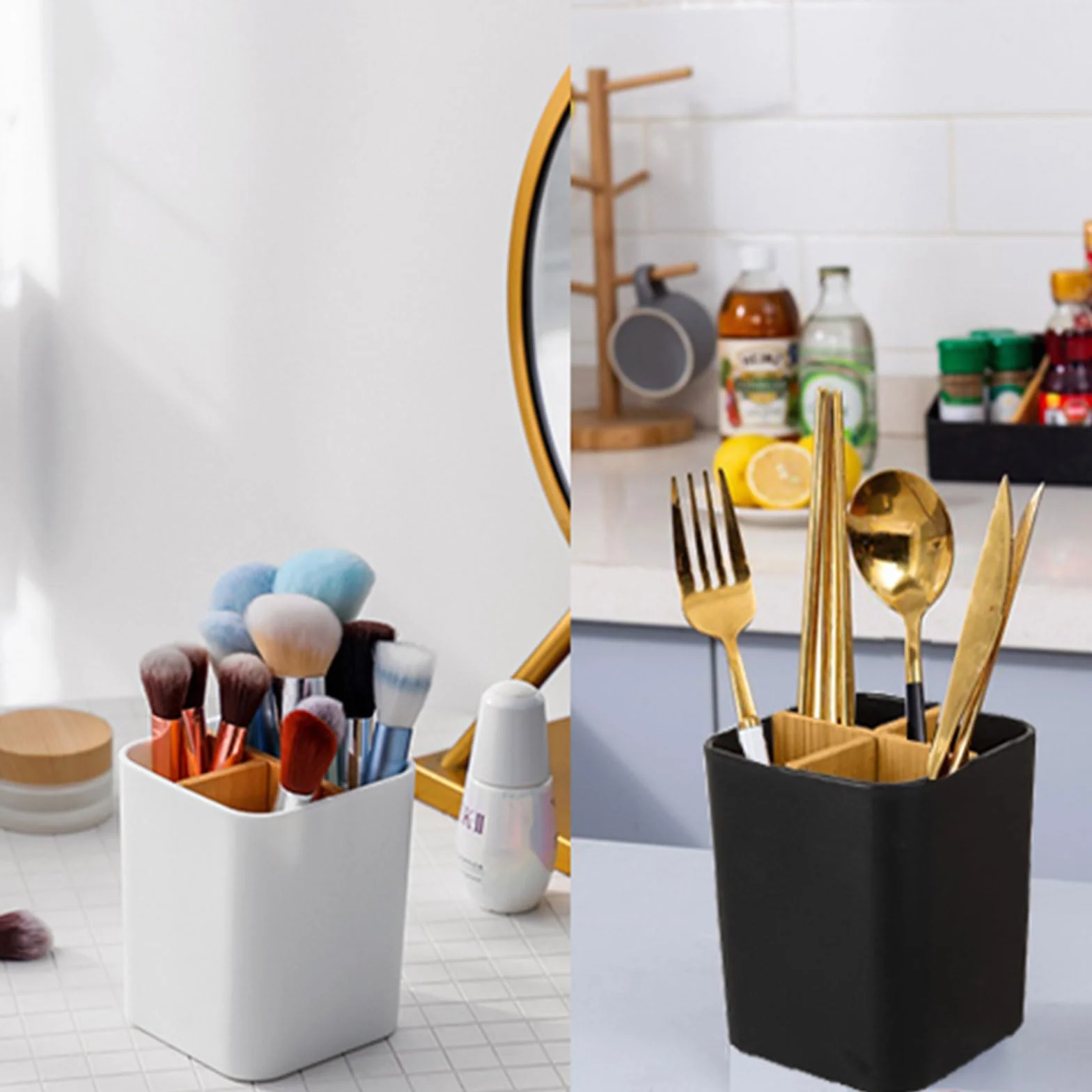 MOGADEE® Uchwyt na szczoteczki do zębów, Toothbrush Holder, kubek na szczoteczki do zębów z tworzywa sztucznego, 2 przegródki na szczoteczki do zębów + 1 pojemnik do przechowywania, na elektryczne