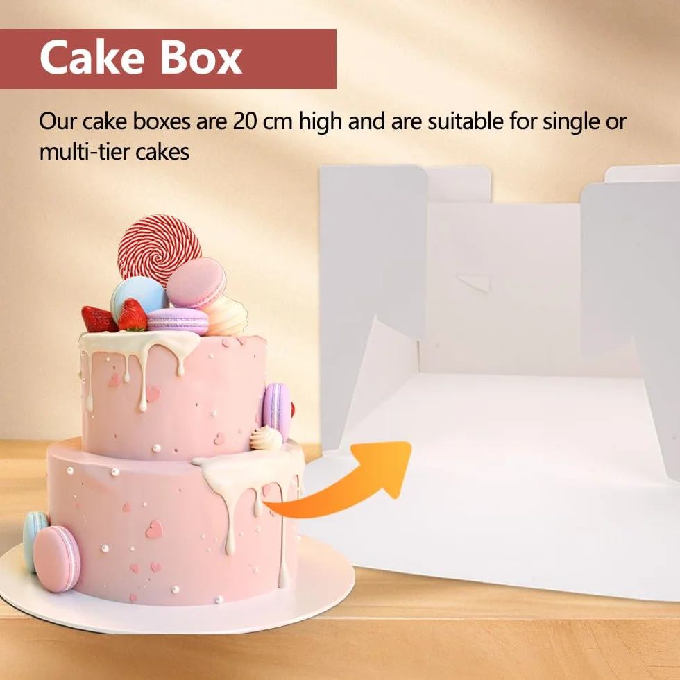 2 sztuki kartonu na tort, 25,4 x 25,4 x 20 cm, pudełko na ciasto, białe, wysokie, babeczki, pączki, ciastka, desery