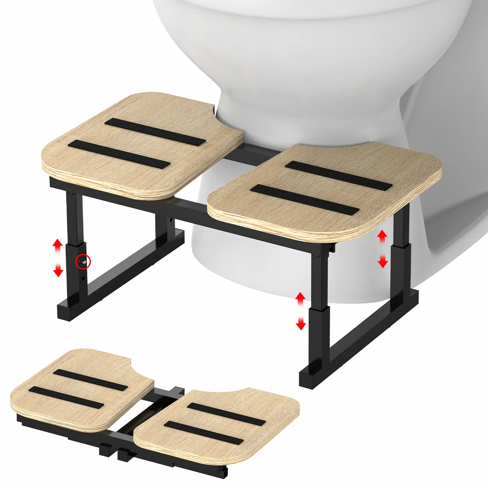 LIANTRAL Taboret toaletowy dla dorosłych, antypoślizgowy, składany stołek z drewna i metalu, ergonomiczny taboret toaletowy do łazienki, taboret toaletowy na hemoroidy, wzdęcia brzucha, zaparcia
